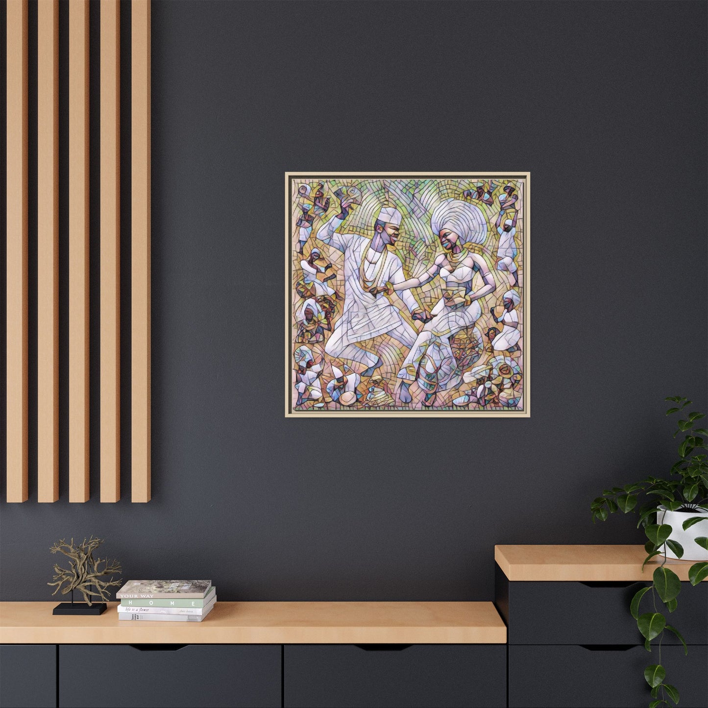 Afrobeat Celebration Matte Framed Canvas — Vibrant Dancers Wall Art