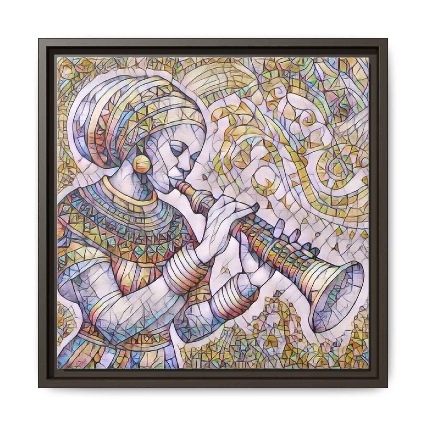 Egyptian Flutist Mosaic Matte Canvas Framed Art