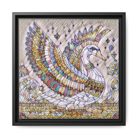 Stained Glass Swan Matte Framed Canvas – Colorful Decorative Wall Art