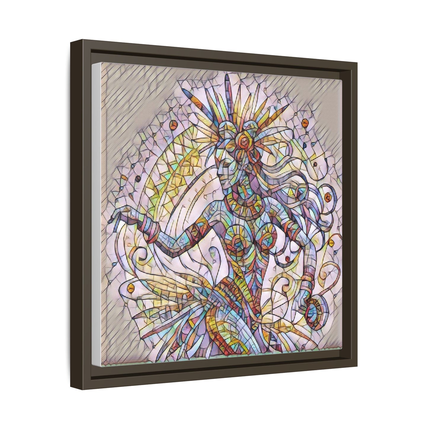Colorful Mermaid Mosaic Framed Canvas Art — Boho Ocean Wall Decor
