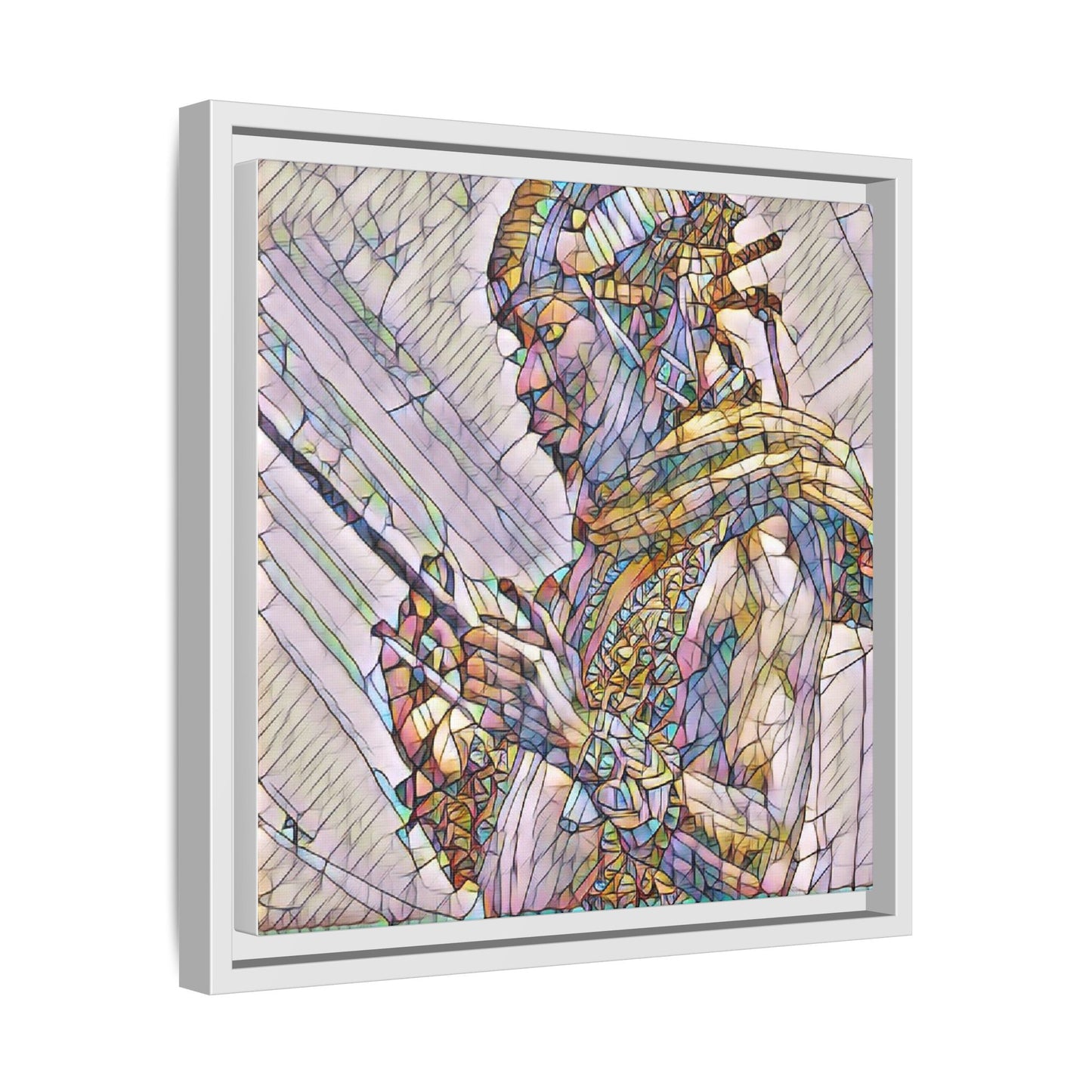 Framed Canvas Art - Colorful Tribal Warrior Portrait (Matte)