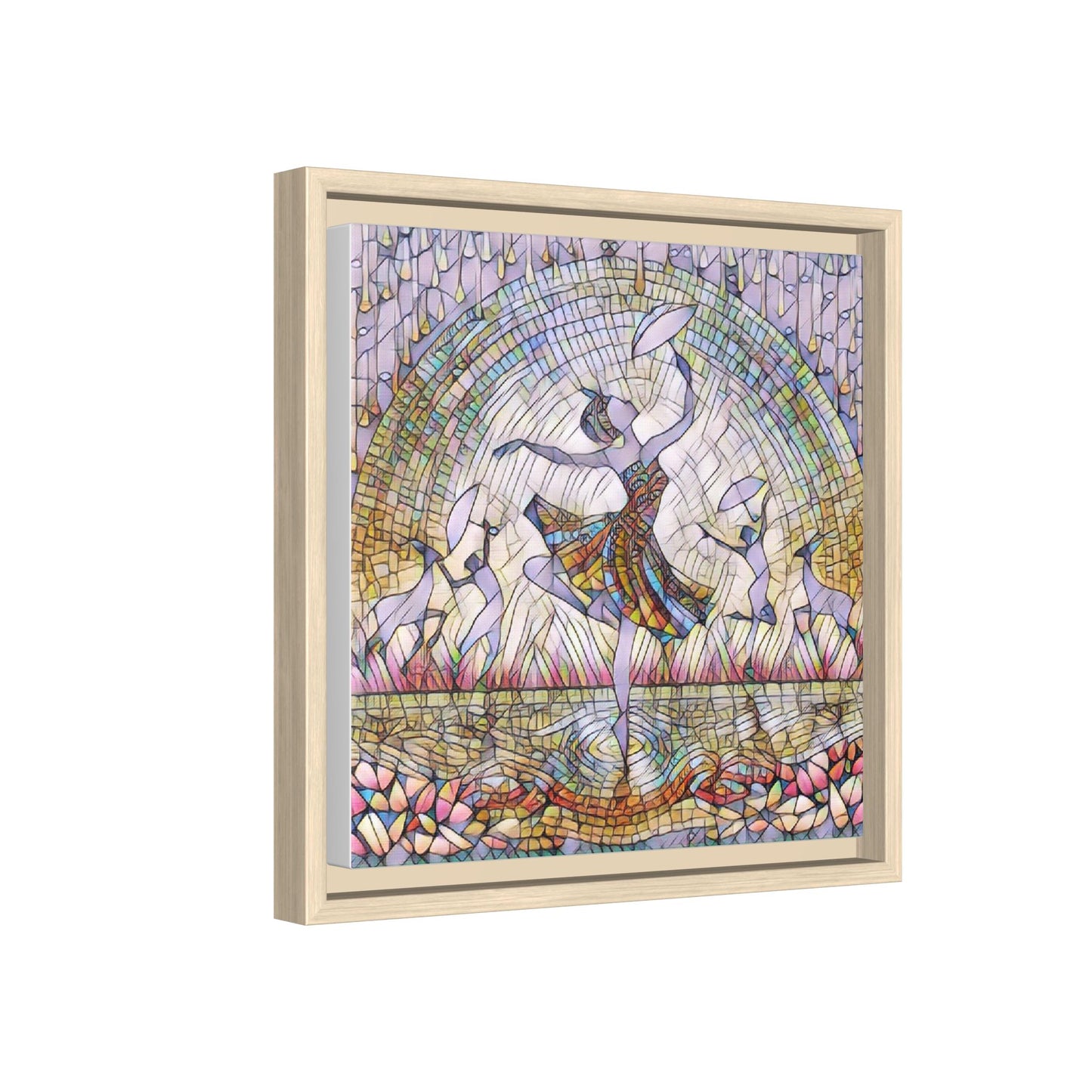 Stained Glass Ballerina Framed Canvas Art — Dancer Mosaic Wall Decor