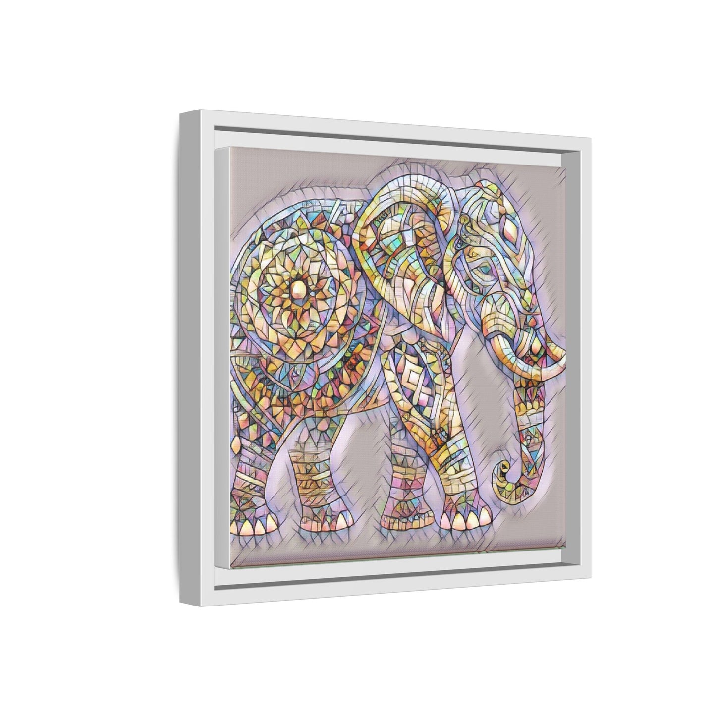 Colorful Mosaic Elephant Framed Canvas Print