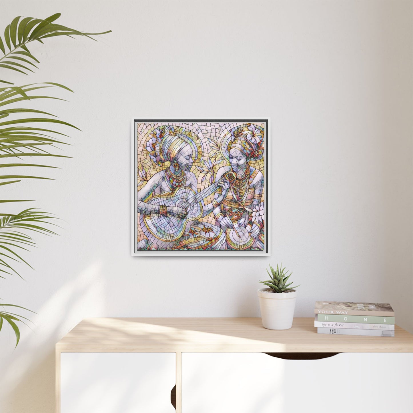 Framed Canvas Art – Colorful Mosaic Musicians Wall Decor