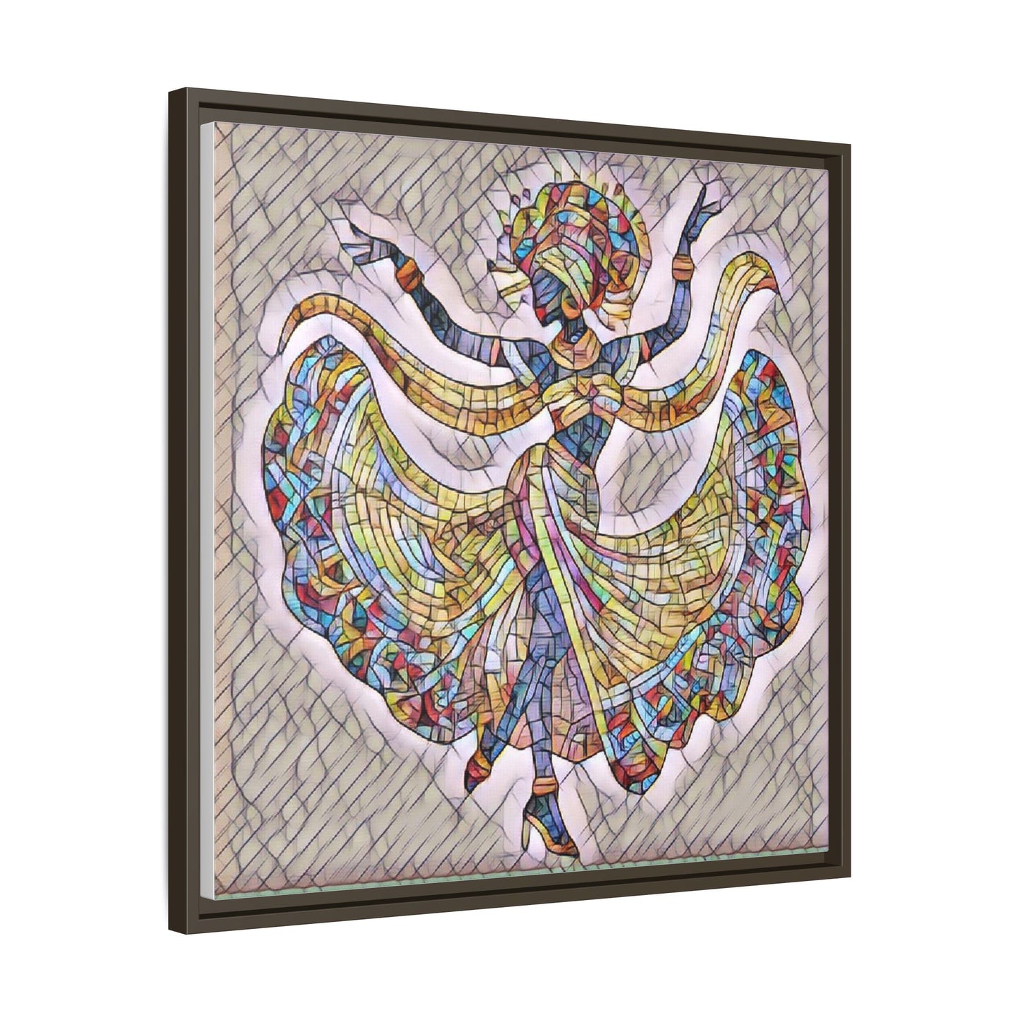 Colorful Mosaic Dancer Framed Canvas Art