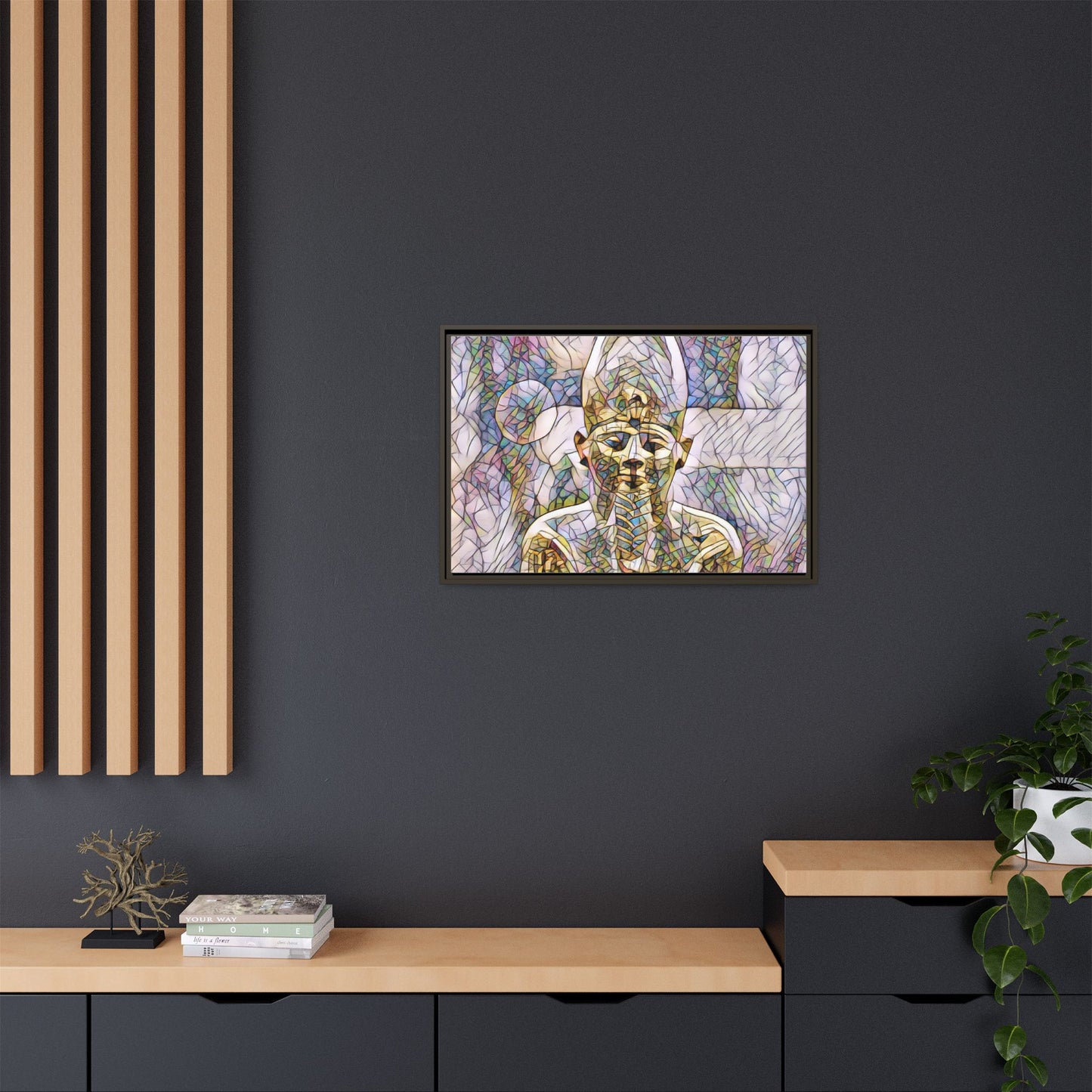 Egyptian Pharaoh Stained-Glass Style Matte Canvas Print, Framed