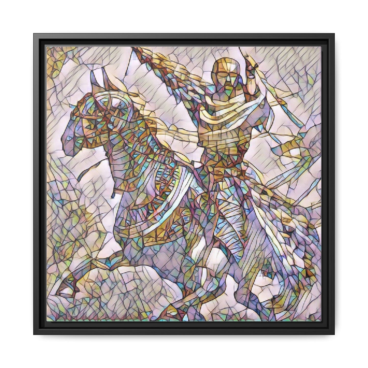 Framed Matte Canvas Print — Stained Glass Knight on Horse Artwork