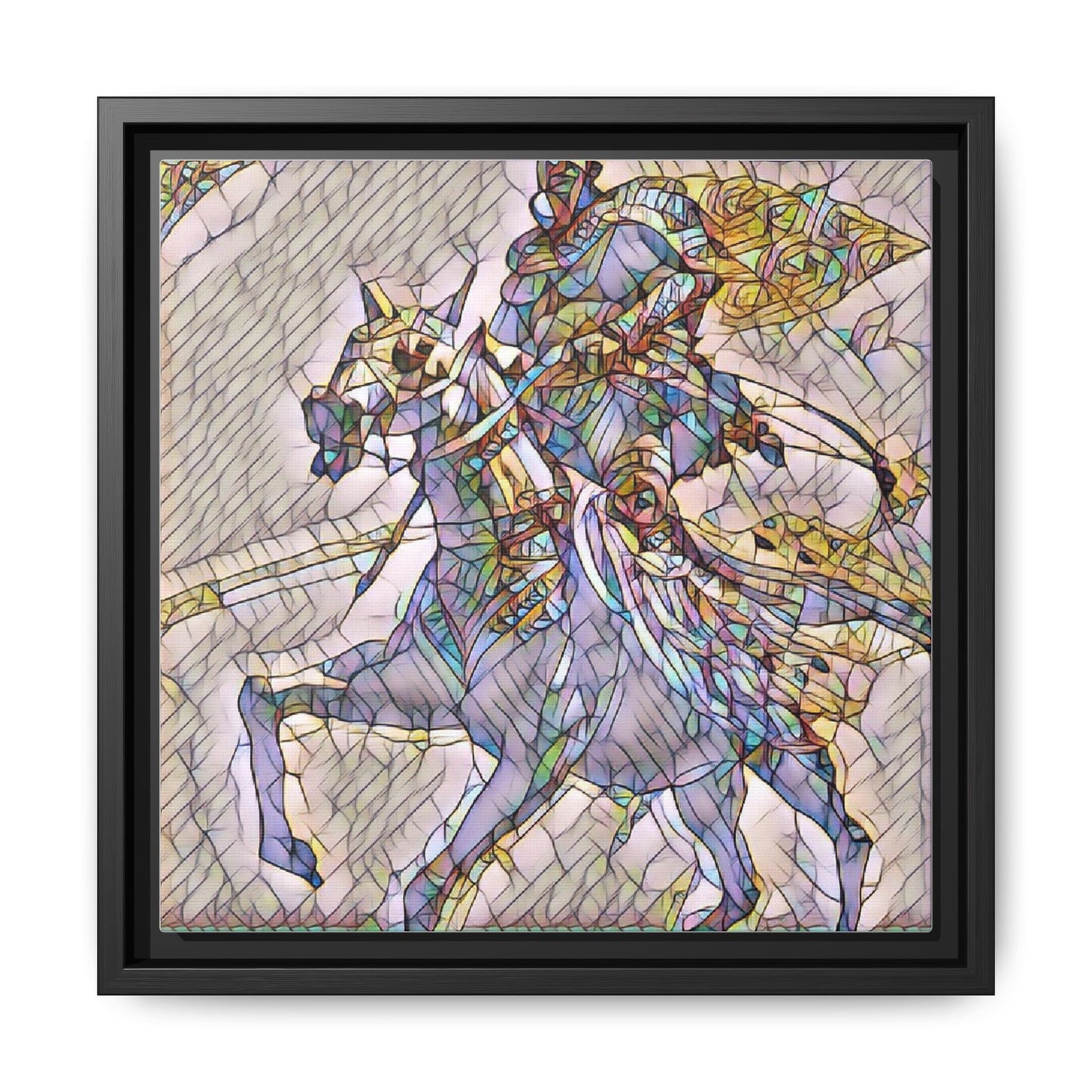 Framed Matte Canvas Art — Stained Glass Knight on Horse Fantasy Wall Decor
