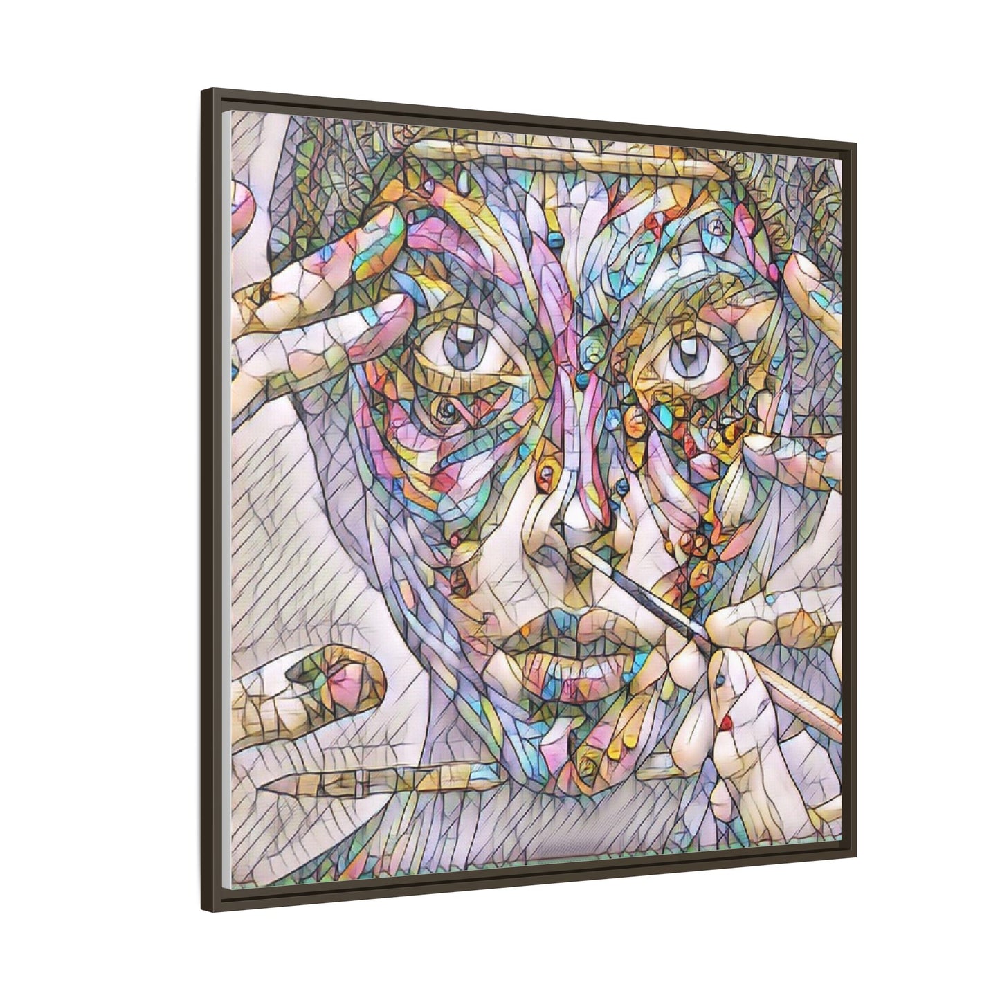 Framed Abstract Mosaic Face Canvas — Colorful Modern Wall Art