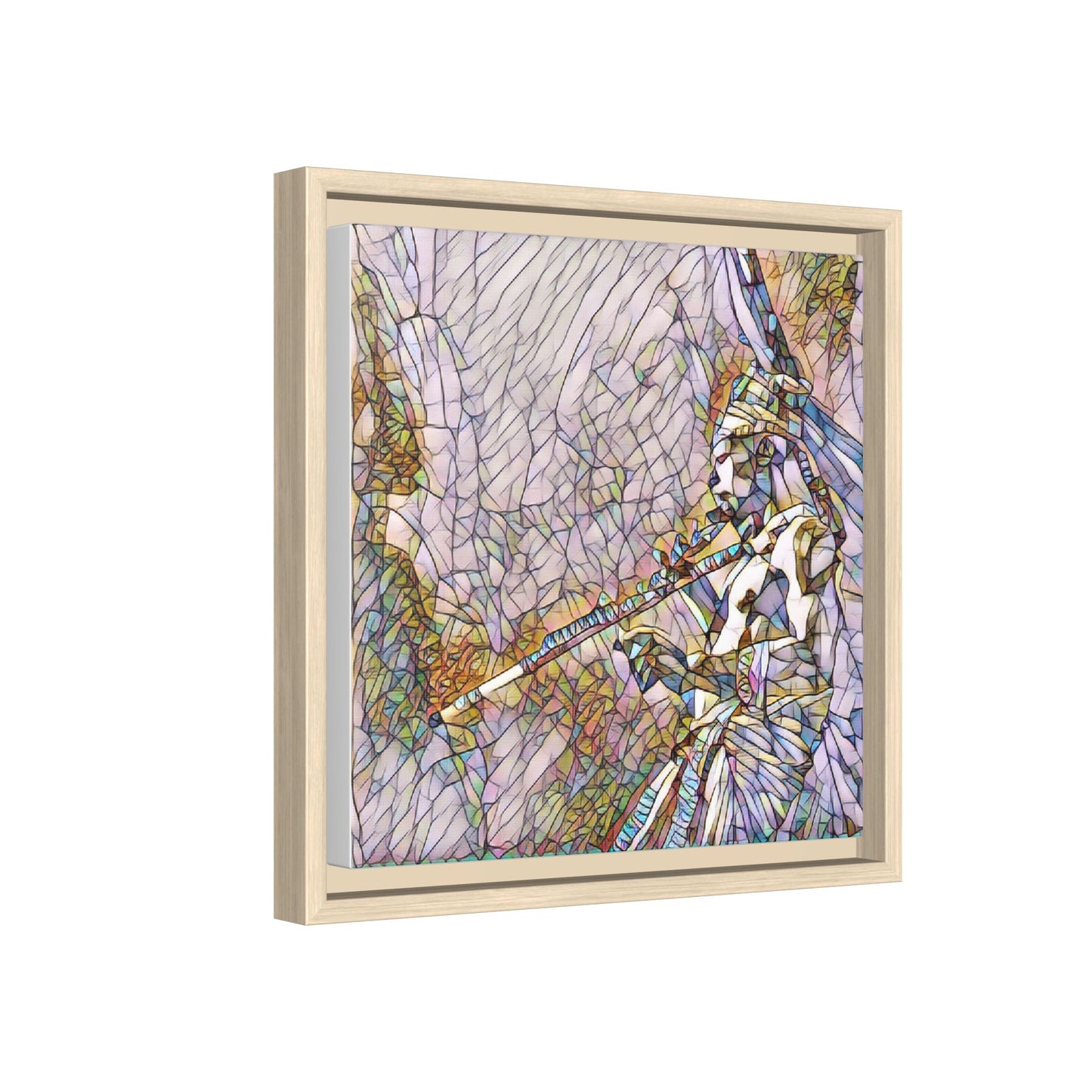 Abstract Tribal Flutist Matte Canvas Framed Wall Art