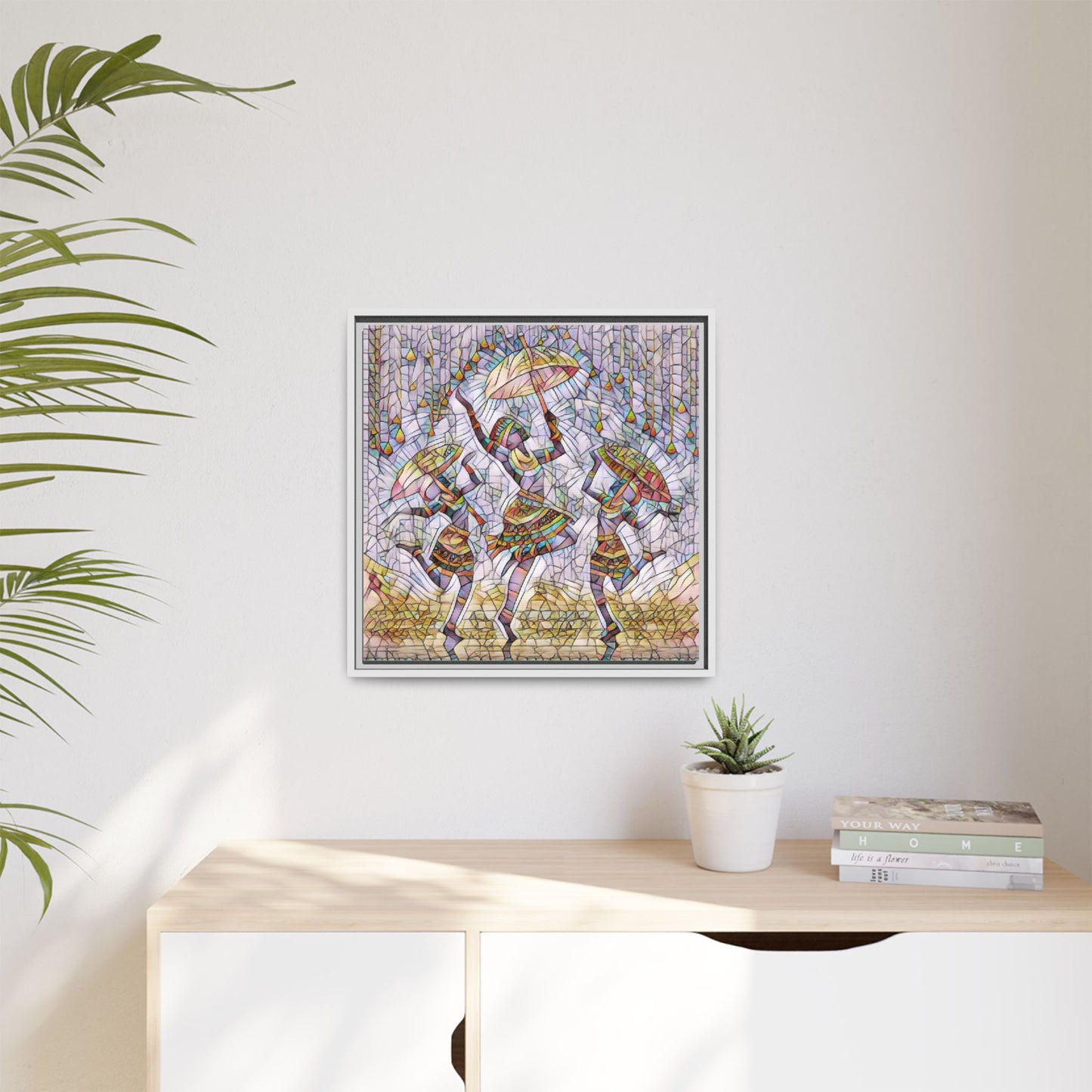 Colorful African Dance Framed Canvas Art — Umbrella Dancers Wall Decor