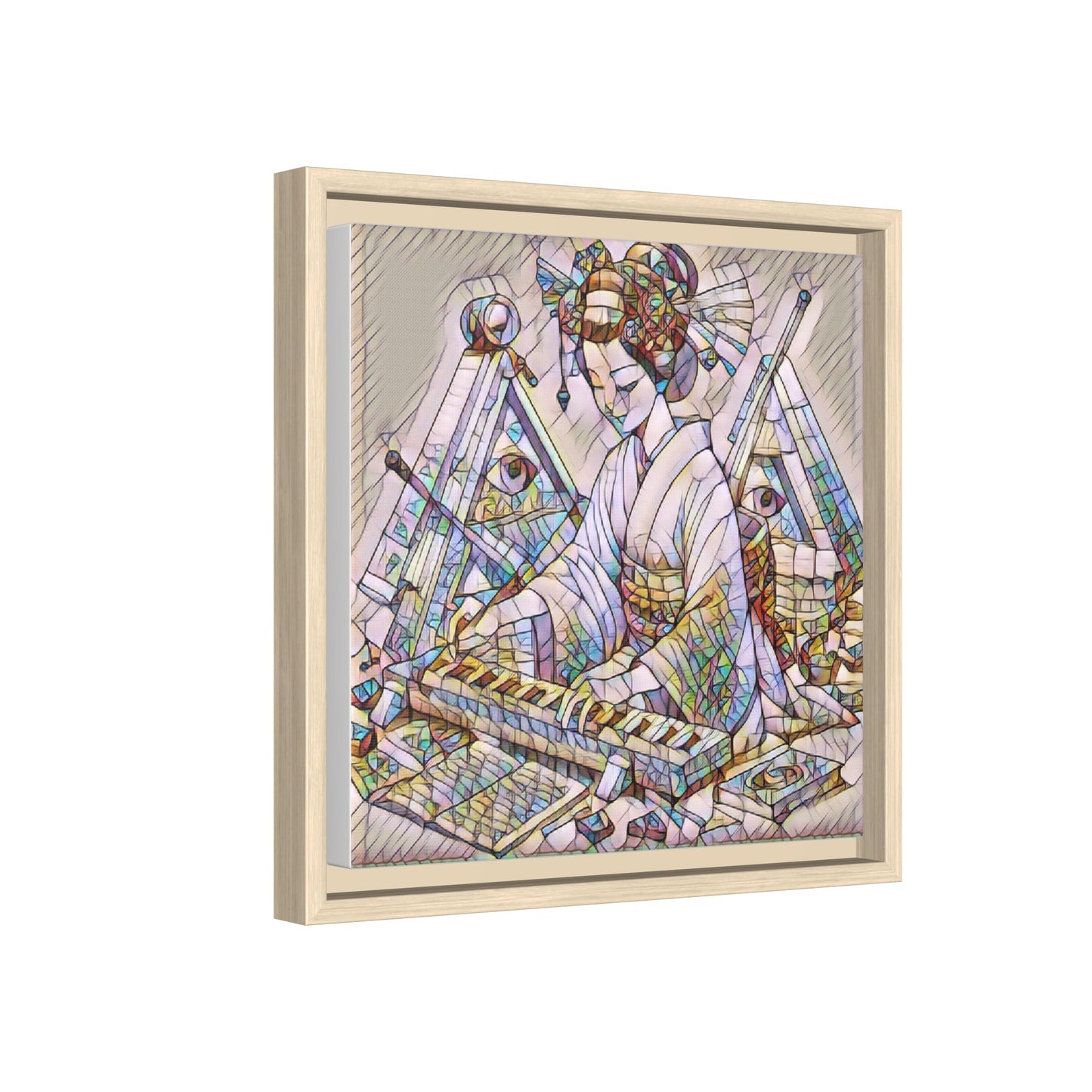 Framed Matte Canvas: Stained-Glass Geisha Wall Art