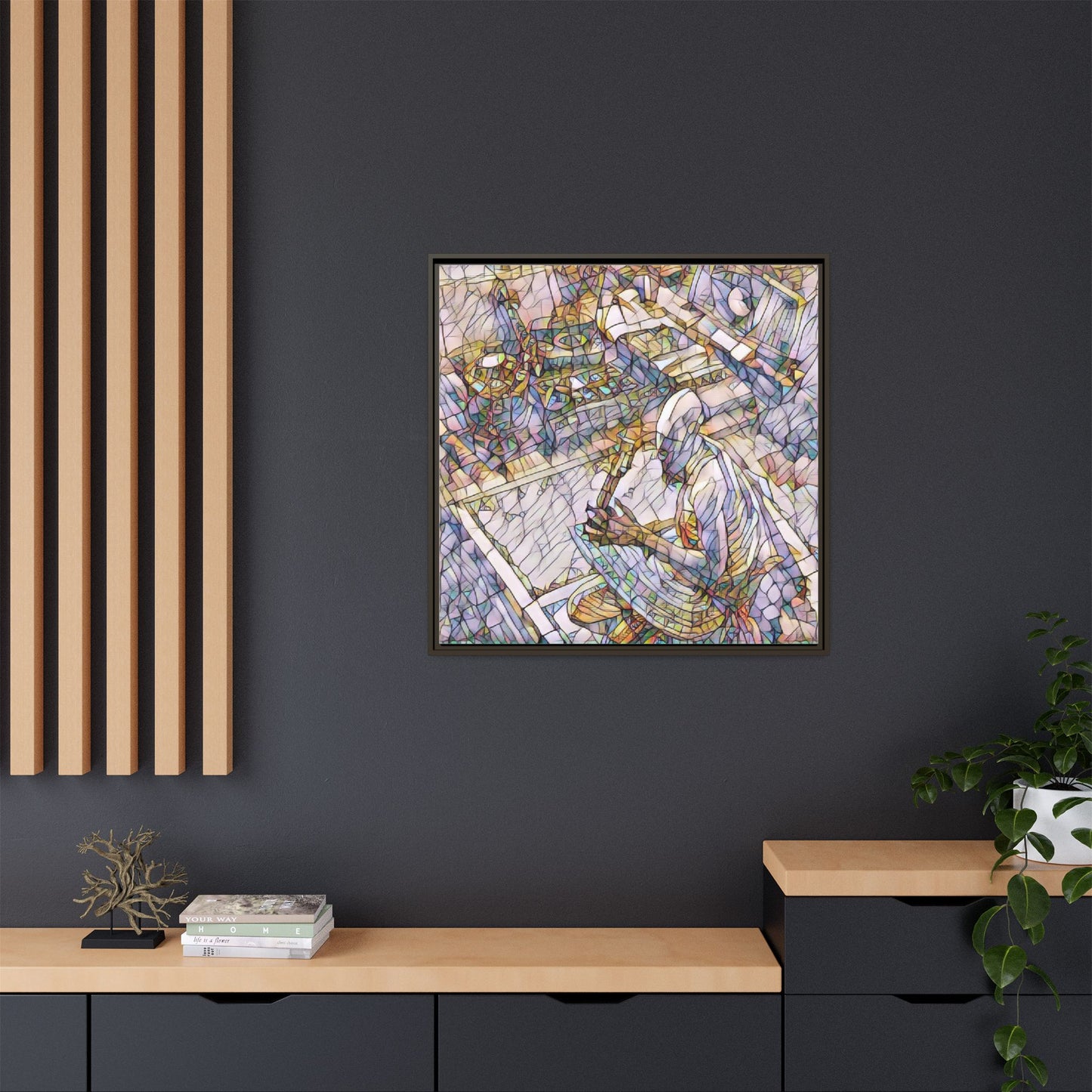 Stained-Glass DJ Matte Canvas Print (Framed) — Colorful Music Room Wall Art