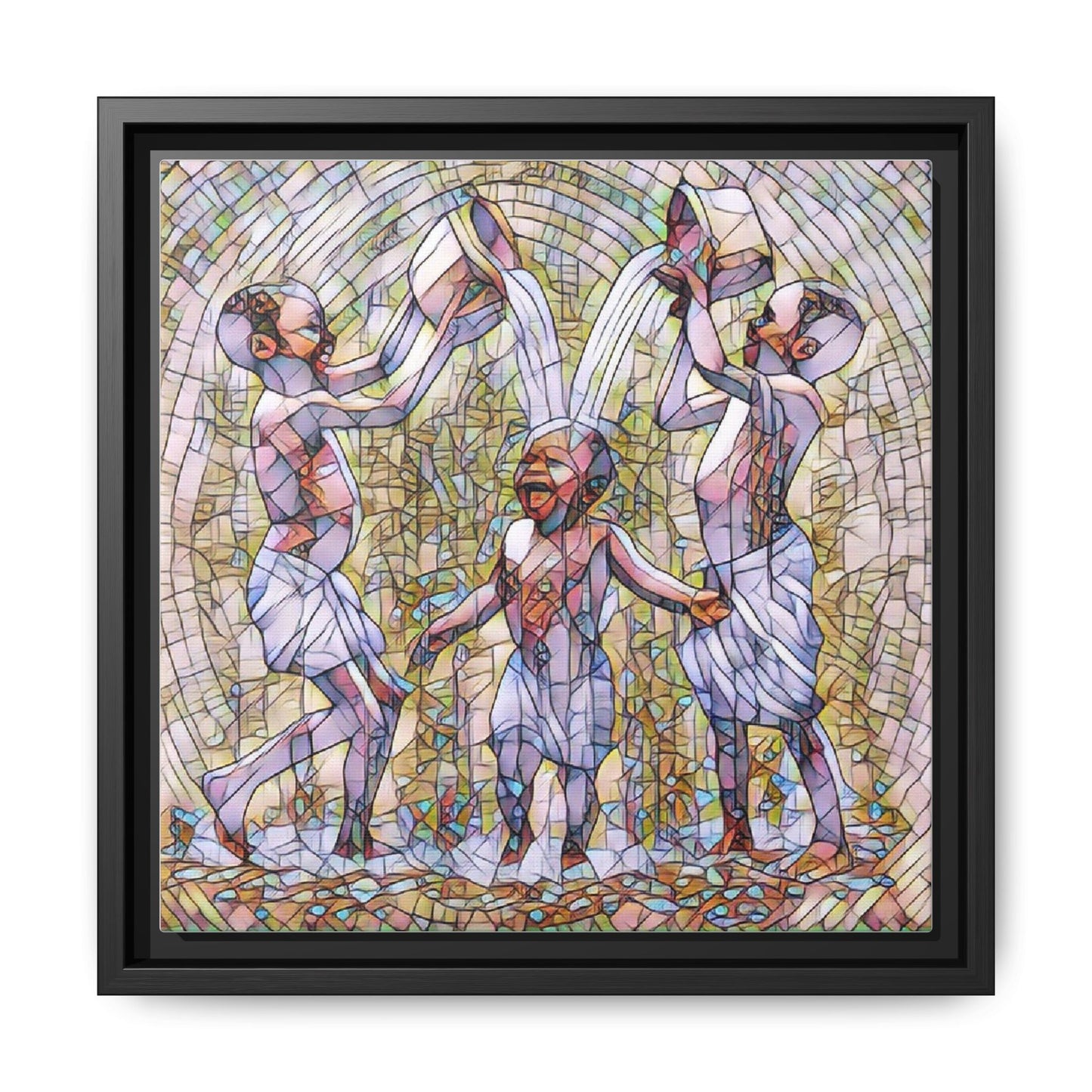 Framed Matte Canvas Art – Joyful Water Dance Family Stained-Glass Print