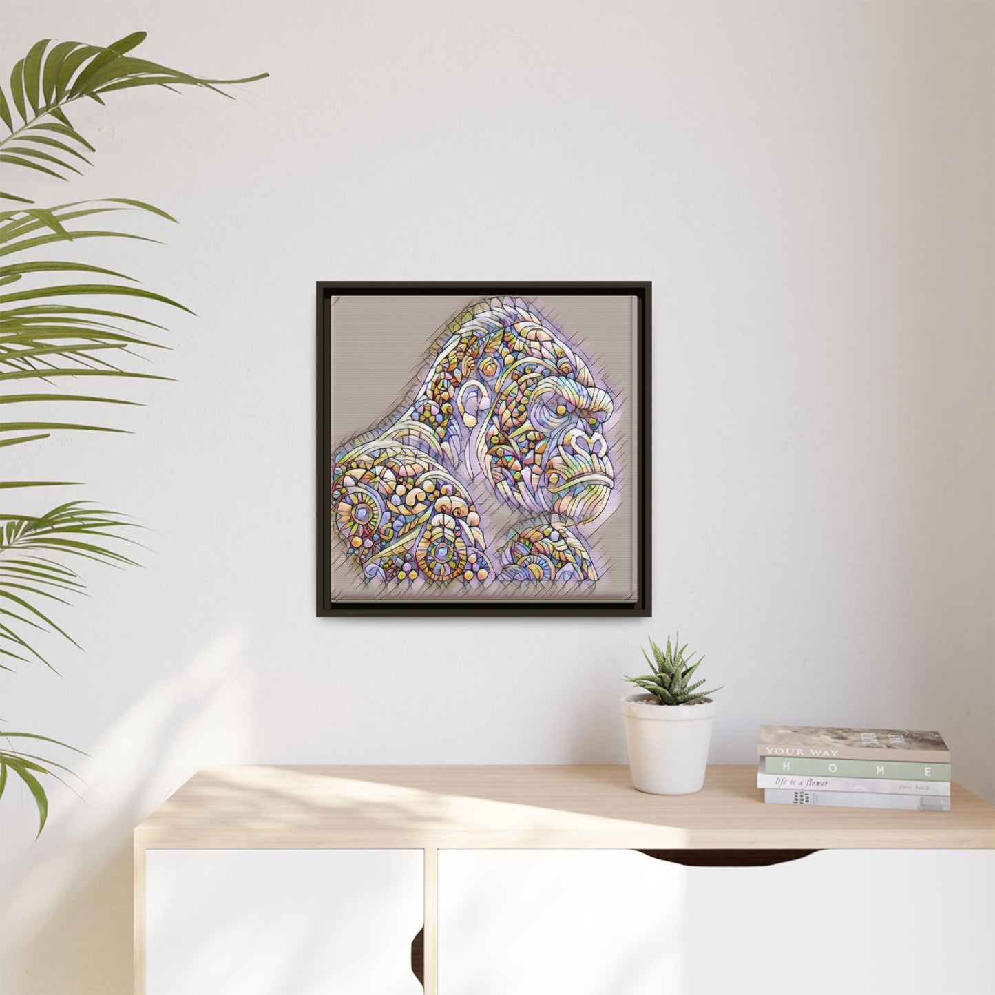Colorful Ornate Gorilla Matte Canvas Framed Wall Art