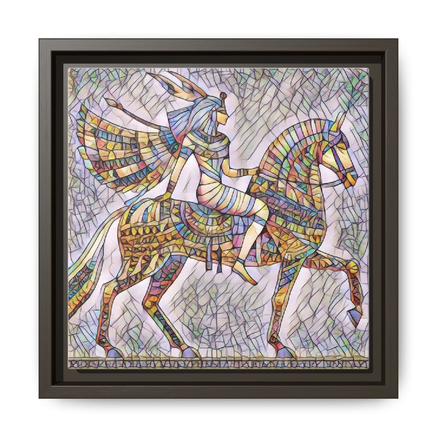 Stained-Glass Style Egyptian Horseman Framed Canvas Print