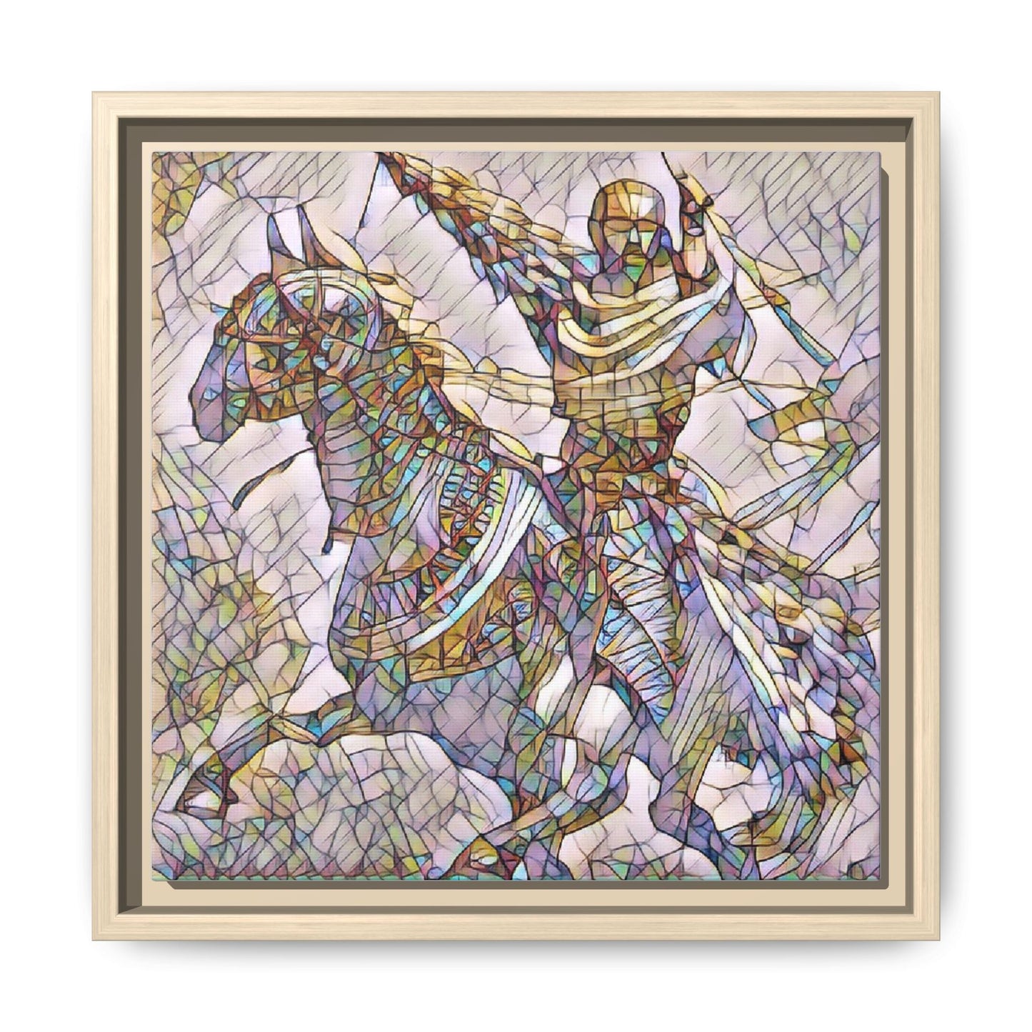 Framed Matte Canvas Print — Stained Glass Knight on Horse Artwork