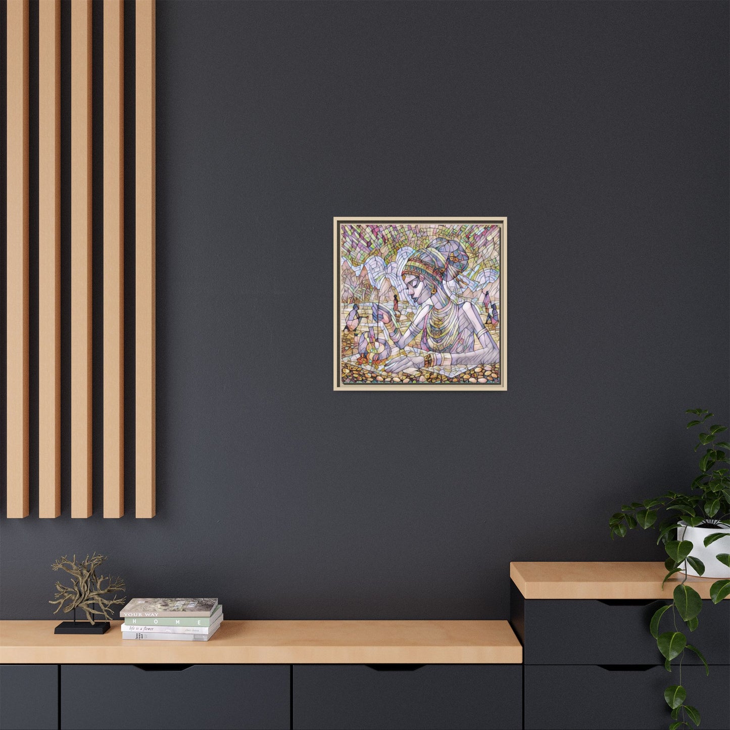 Framed Matte Canvas Art — Mosaic-Inspired Egyptian Woman Illustration