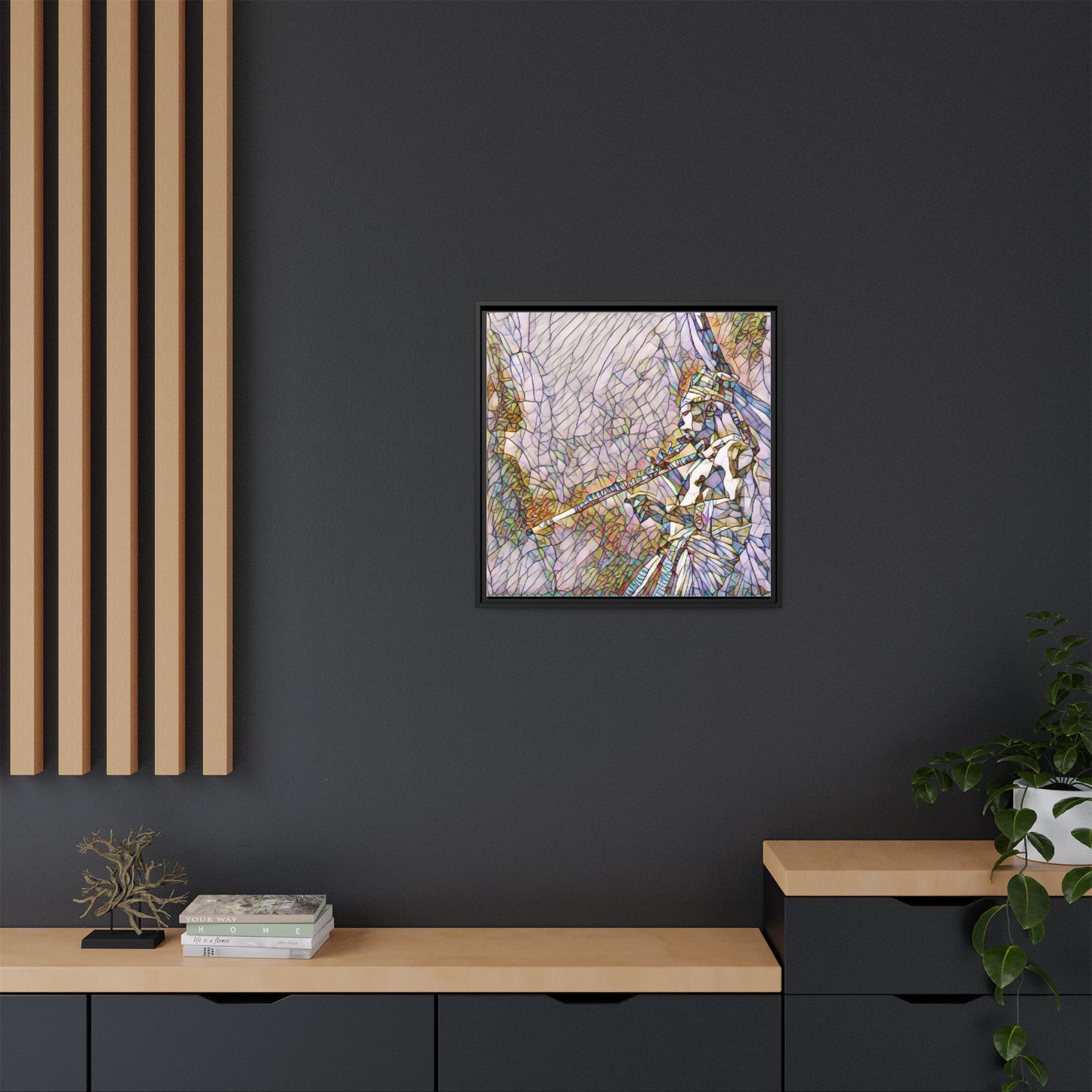 Abstract Tribal Flutist Matte Canvas Framed Wall Art