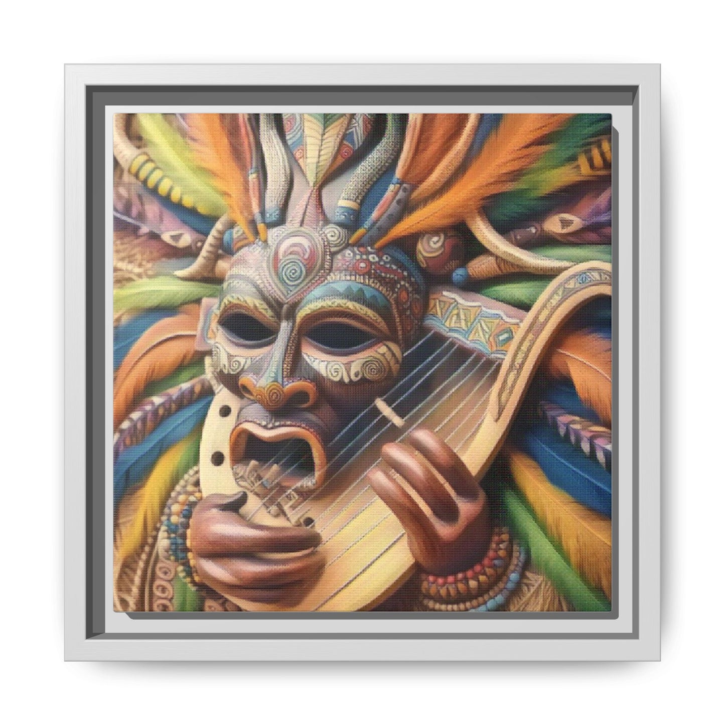Colorful Tribal Mask Canvas — Framed Matte Wall Art