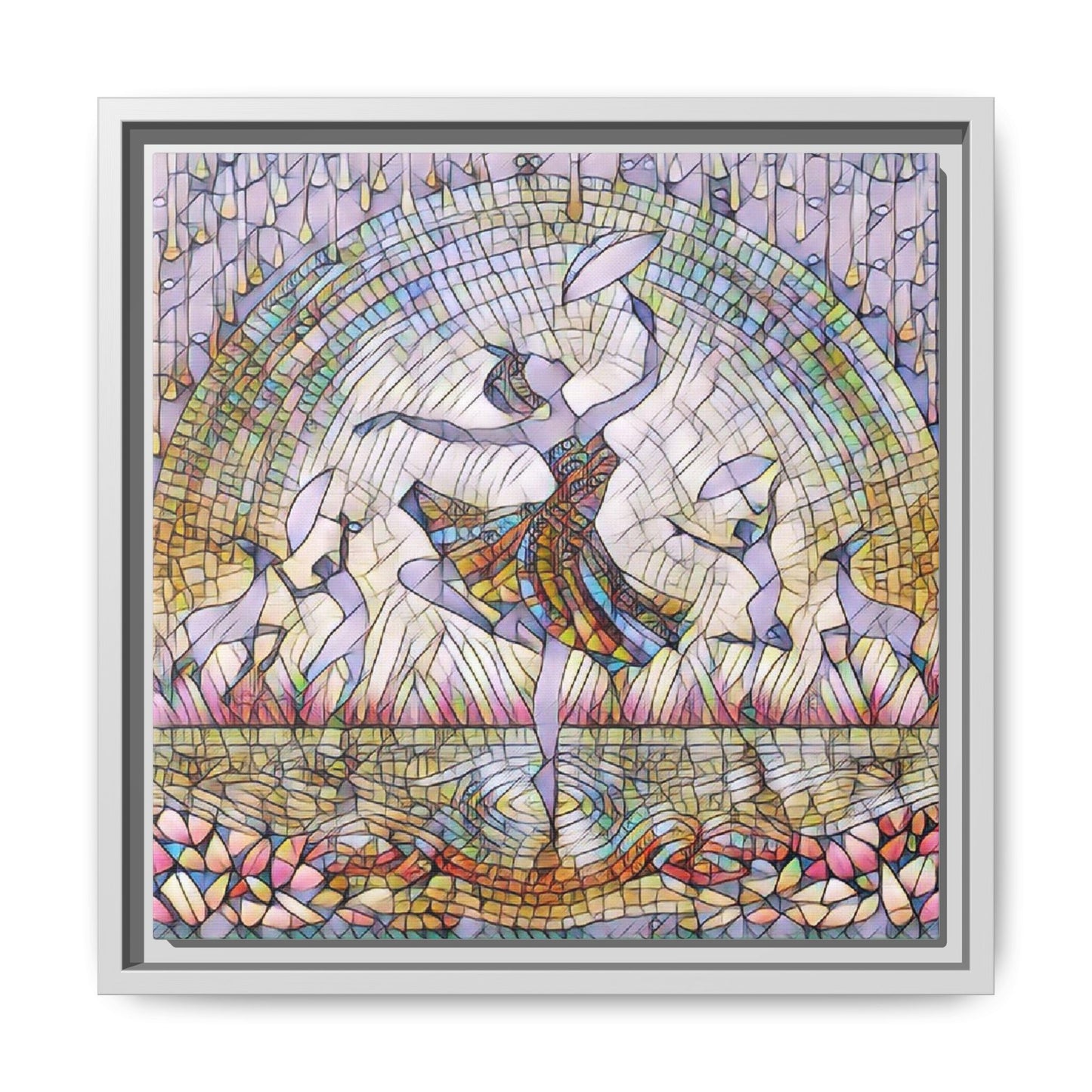 Stained Glass Ballerina Framed Canvas Art — Dancer Mosaic Wall Decor