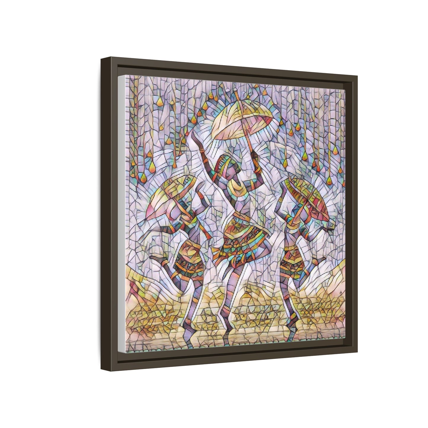 Colorful African Dance Framed Canvas Art — Umbrella Dancers Wall Decor