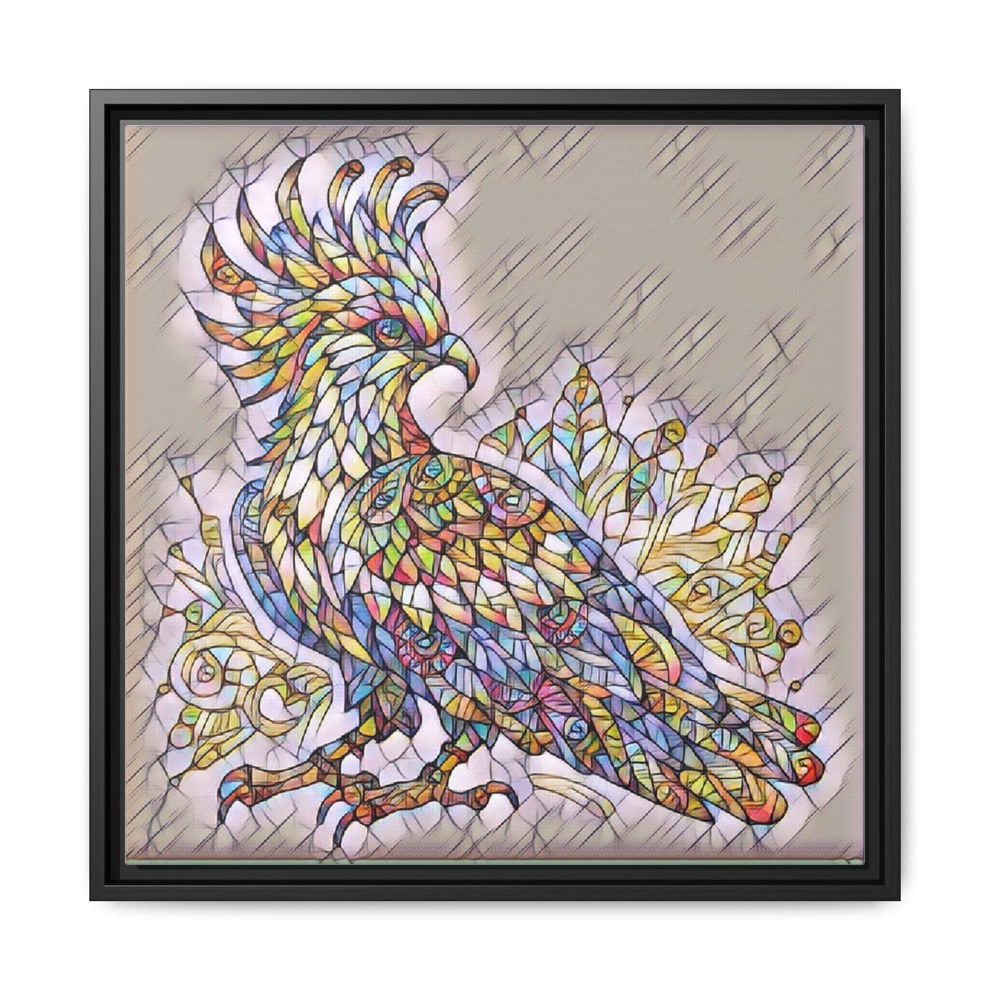Colorful Stained-Glass Cockatoo Matte Framed Canvas