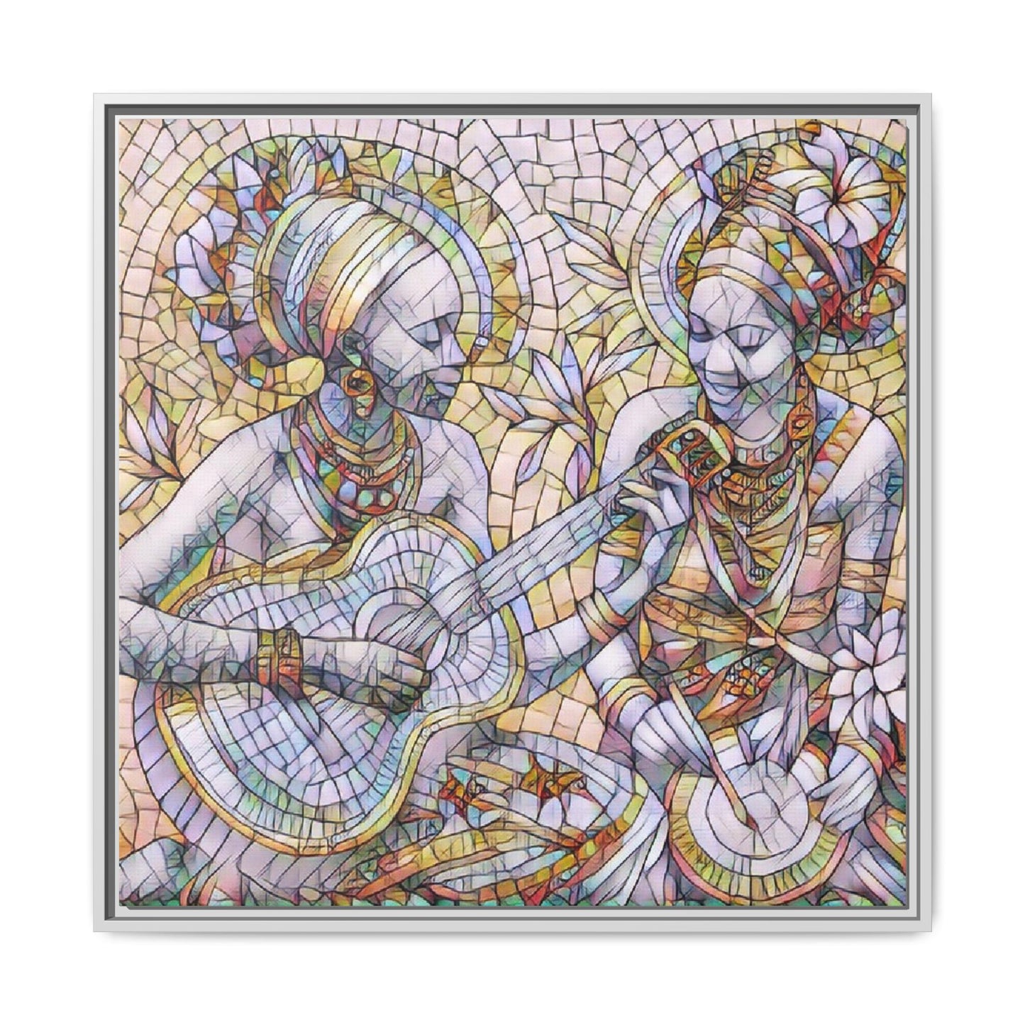 Framed Canvas Art – Colorful Mosaic Musicians Wall Decor