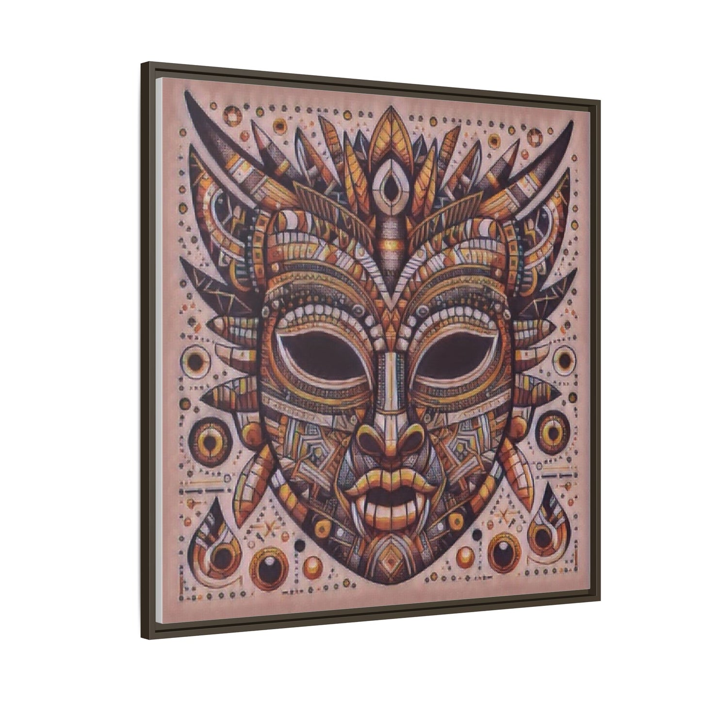 Tribal Mask Framed Canvas Art — Multicolor Matte Wall Decor