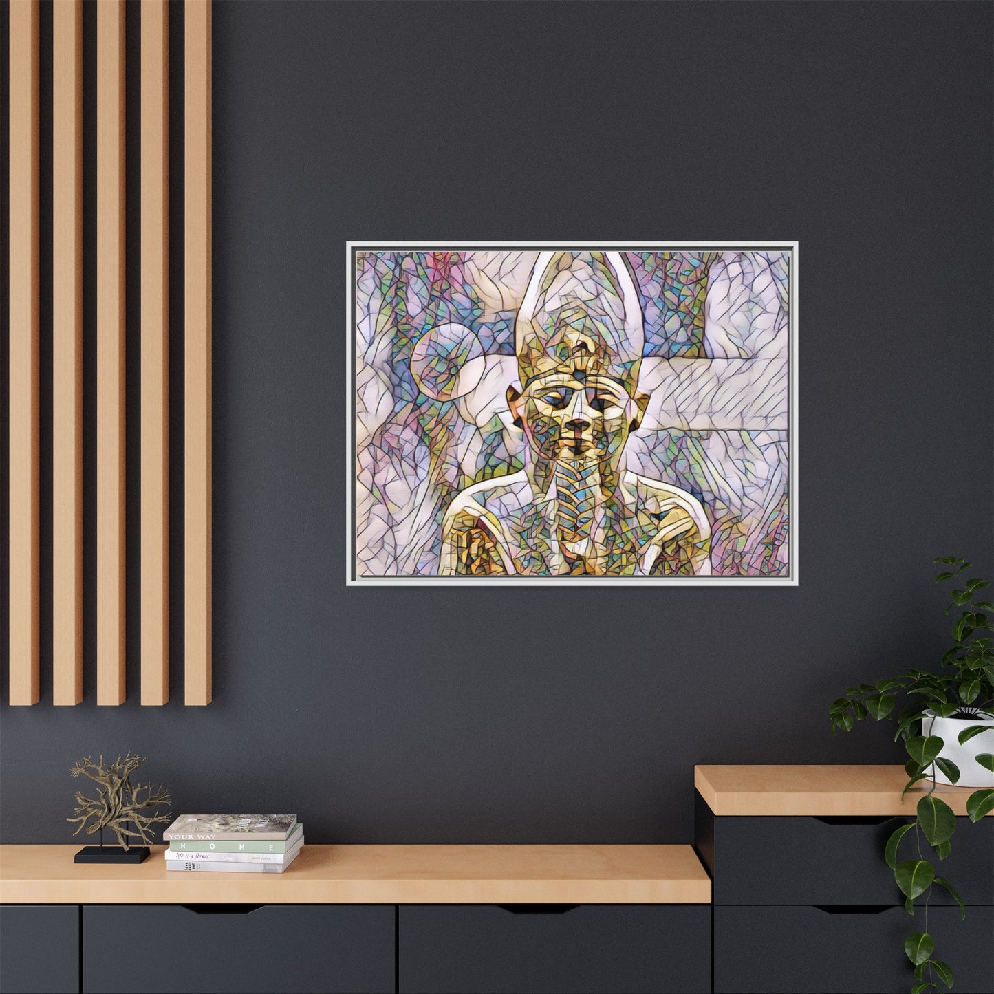 Egyptian Pharaoh Stained-Glass Style Matte Canvas Print, Framed