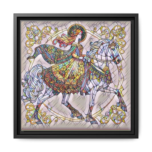Stained Glass Style Horse & Rider Framed Matte Canvas Wall Art