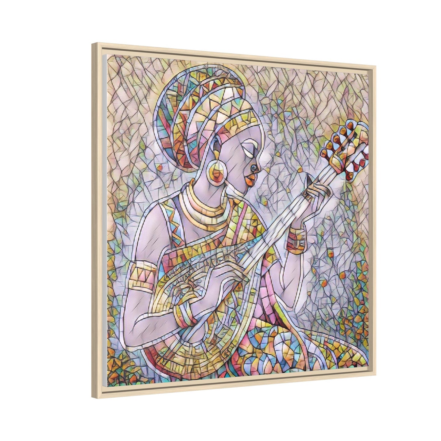 Framed Canvas Art — Colorful African Woman Playing Lute (Matte Multi‑Color)