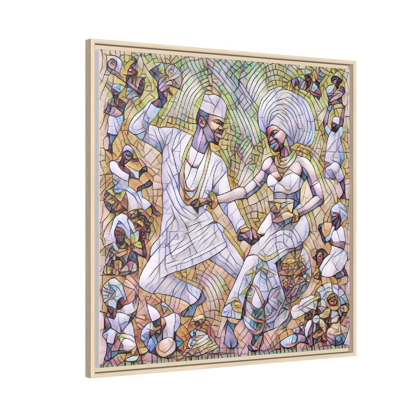 Afrobeat Celebration Matte Framed Canvas — Vibrant Dancers Wall Art