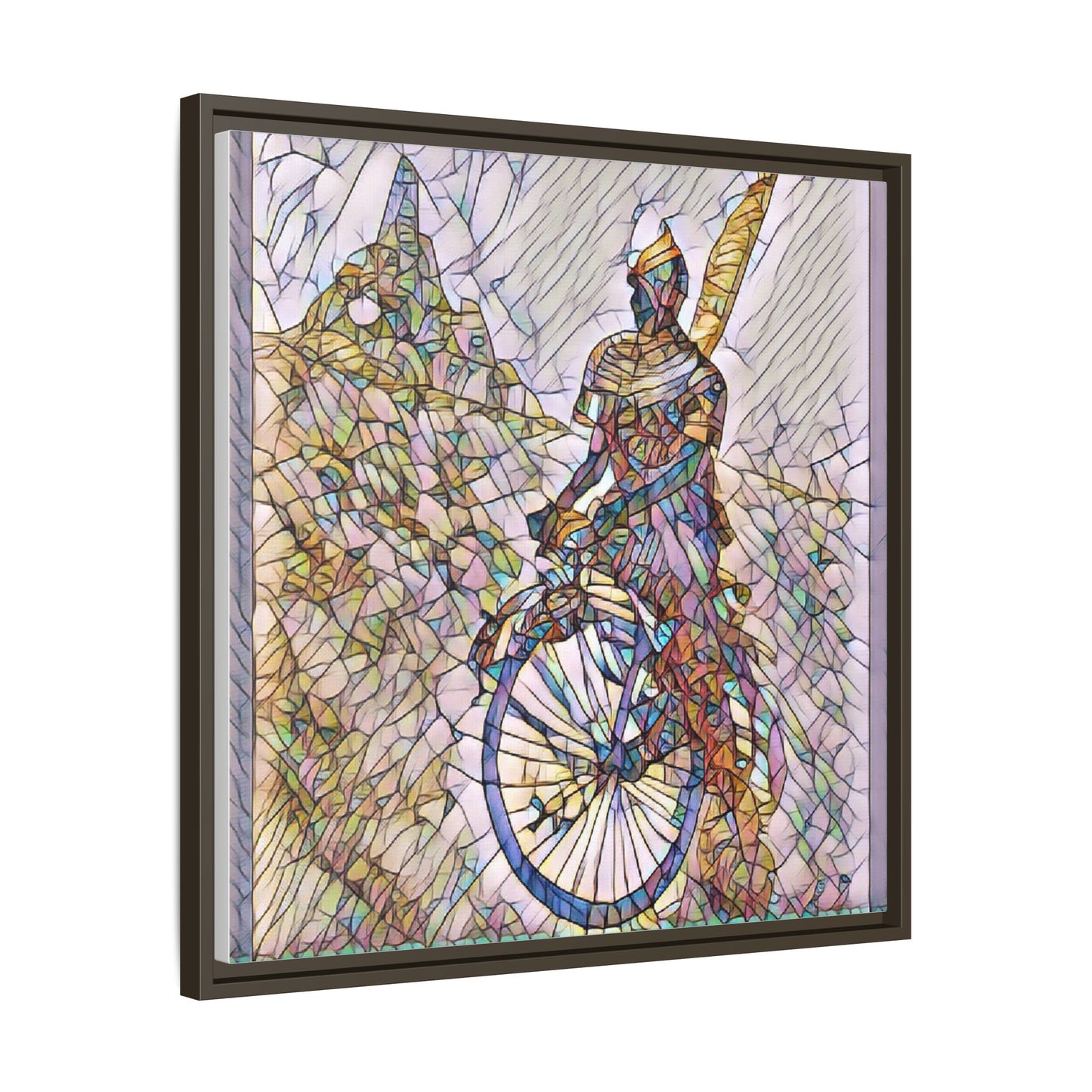 Cyclist Stained Glass Art Print — Framed Matte Canvas