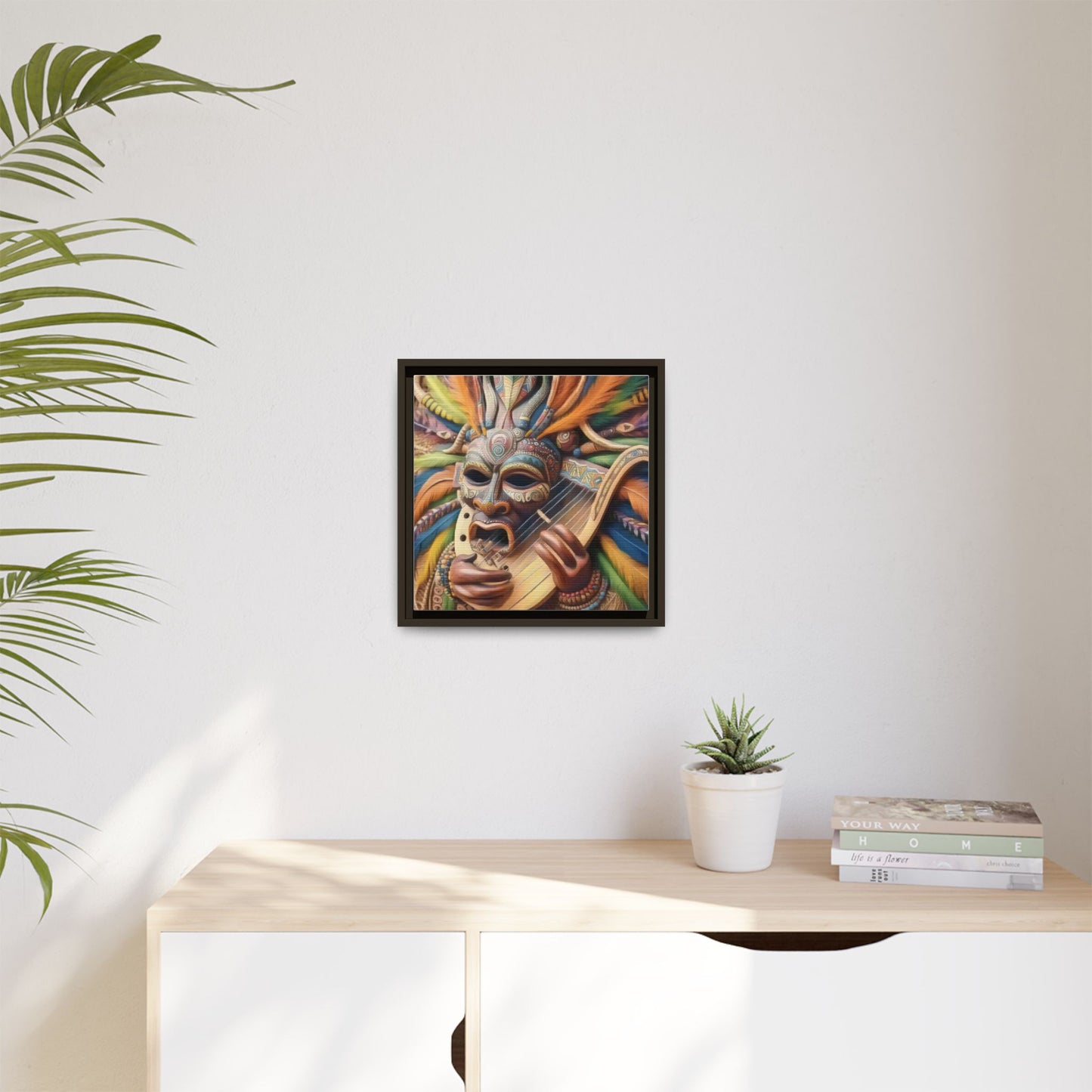 Colorful Tribal Mask Canvas — Framed Matte Wall Art