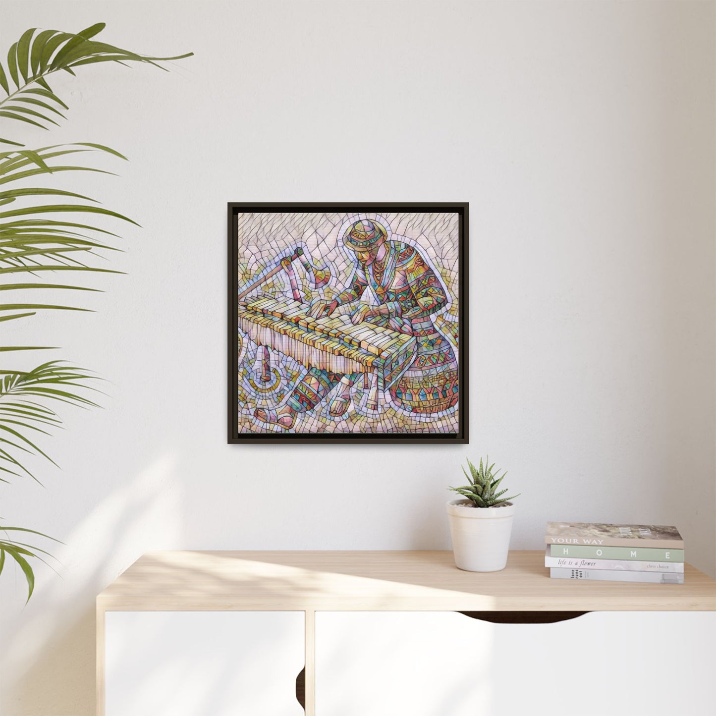Framed Canvas Art - Colorful Mosaic Vibraphone Musician Print