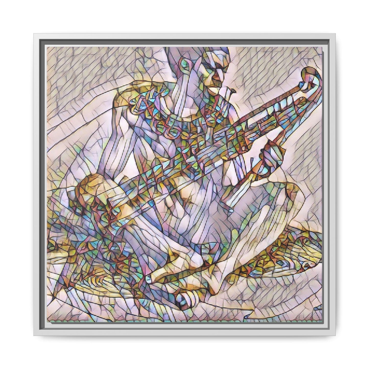 Framed Abstract Musician Canvas Art — Multicolor Modern Wall Decor