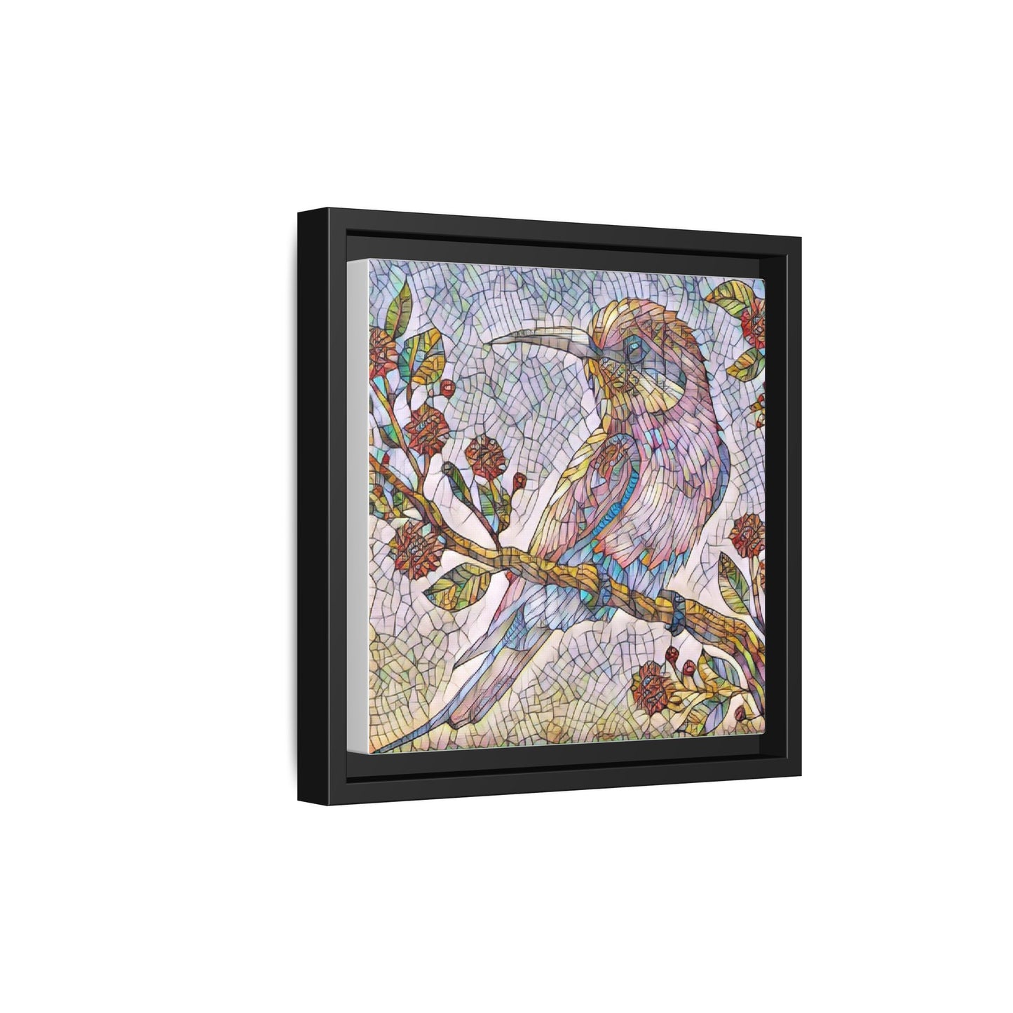 Framed Mosaic Bird Art Print — Colorful Kookaburra Wall Canvas