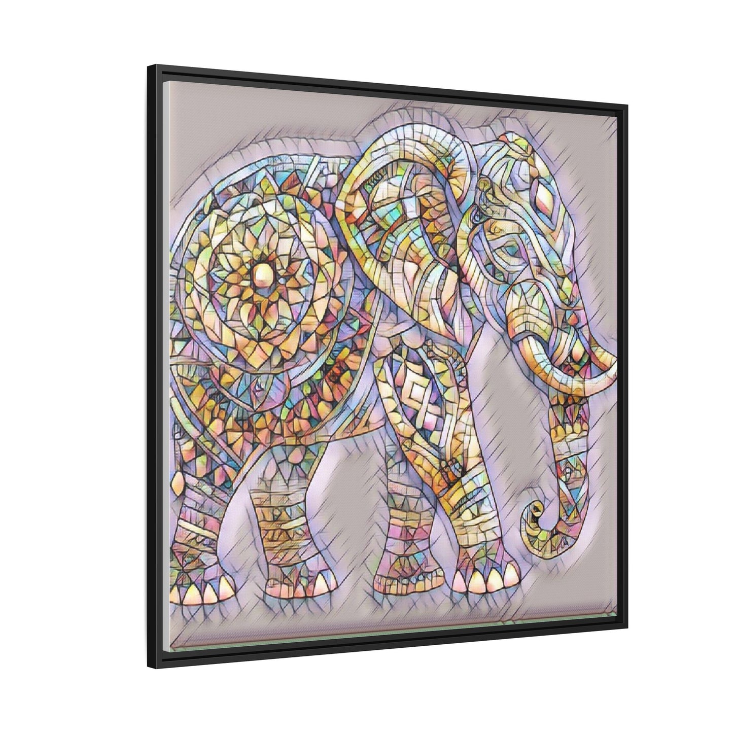 Colorful Mosaic Elephant Framed Canvas Print