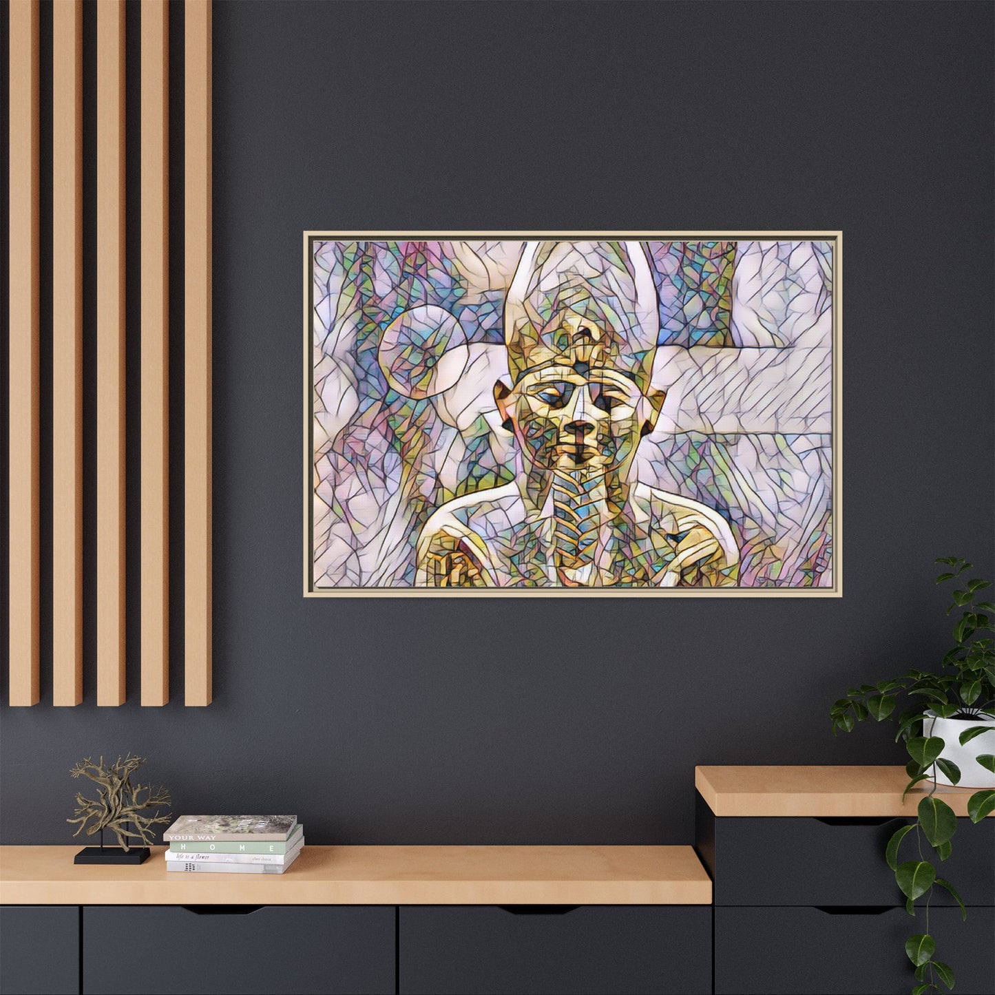 Egyptian Pharaoh Stained-Glass Style Matte Canvas Print, Framed