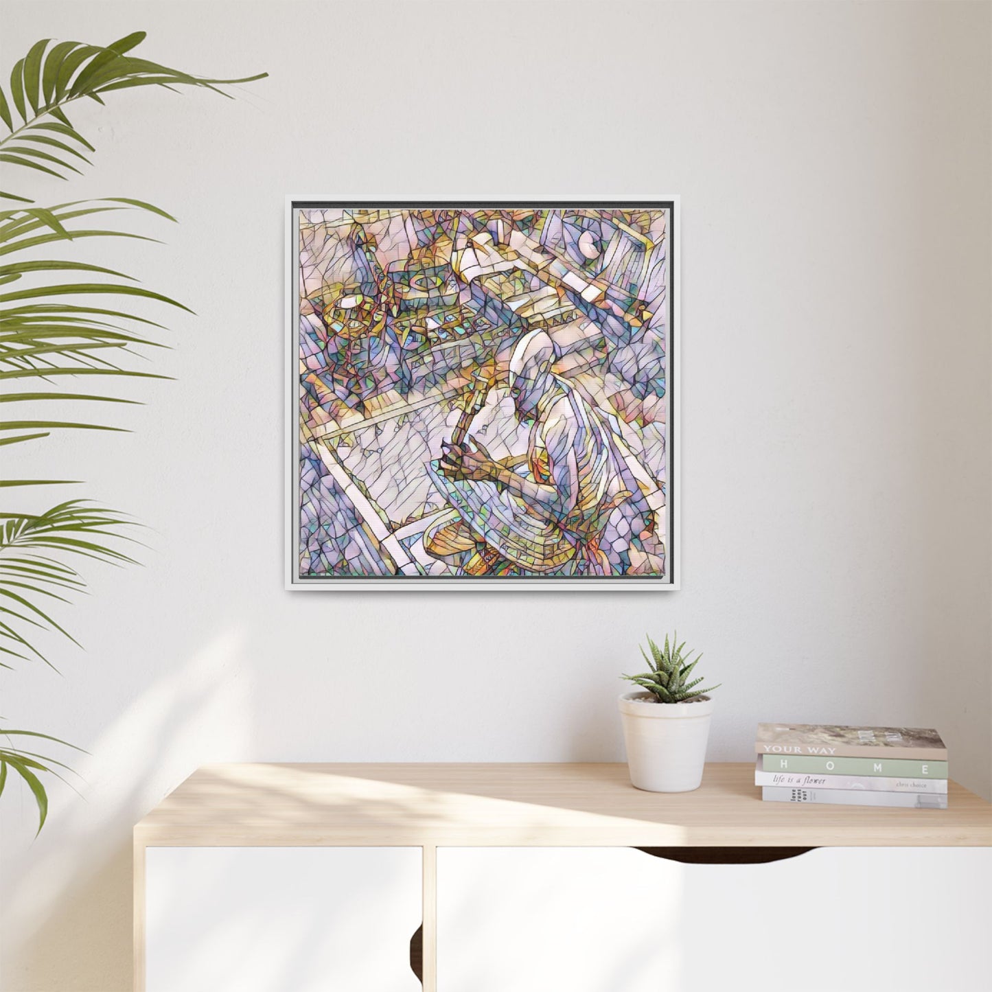 Stained-Glass DJ Matte Canvas Print (Framed) — Colorful Music Room Wall Art