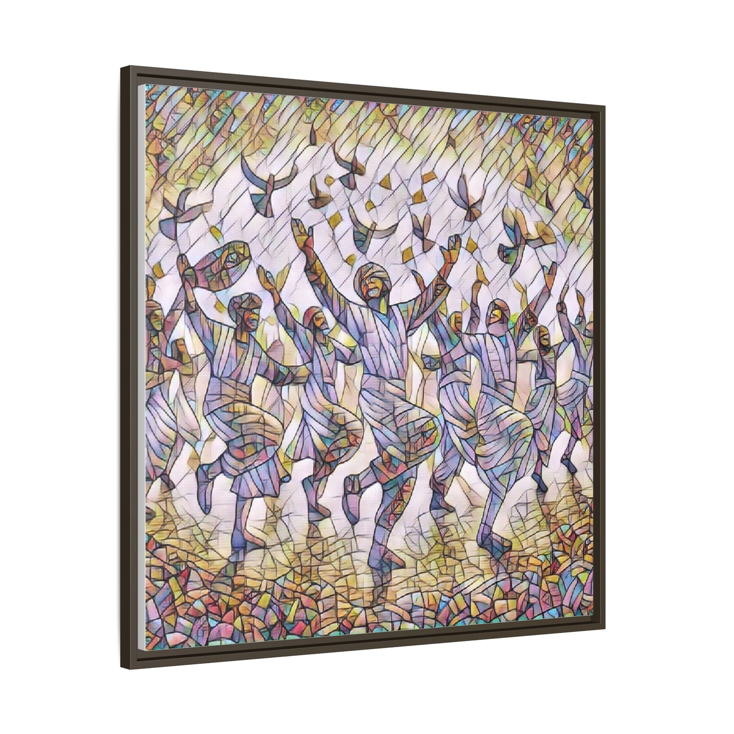 Framed Canvas Art - Joyful Dancers with Doves (Multicolor)