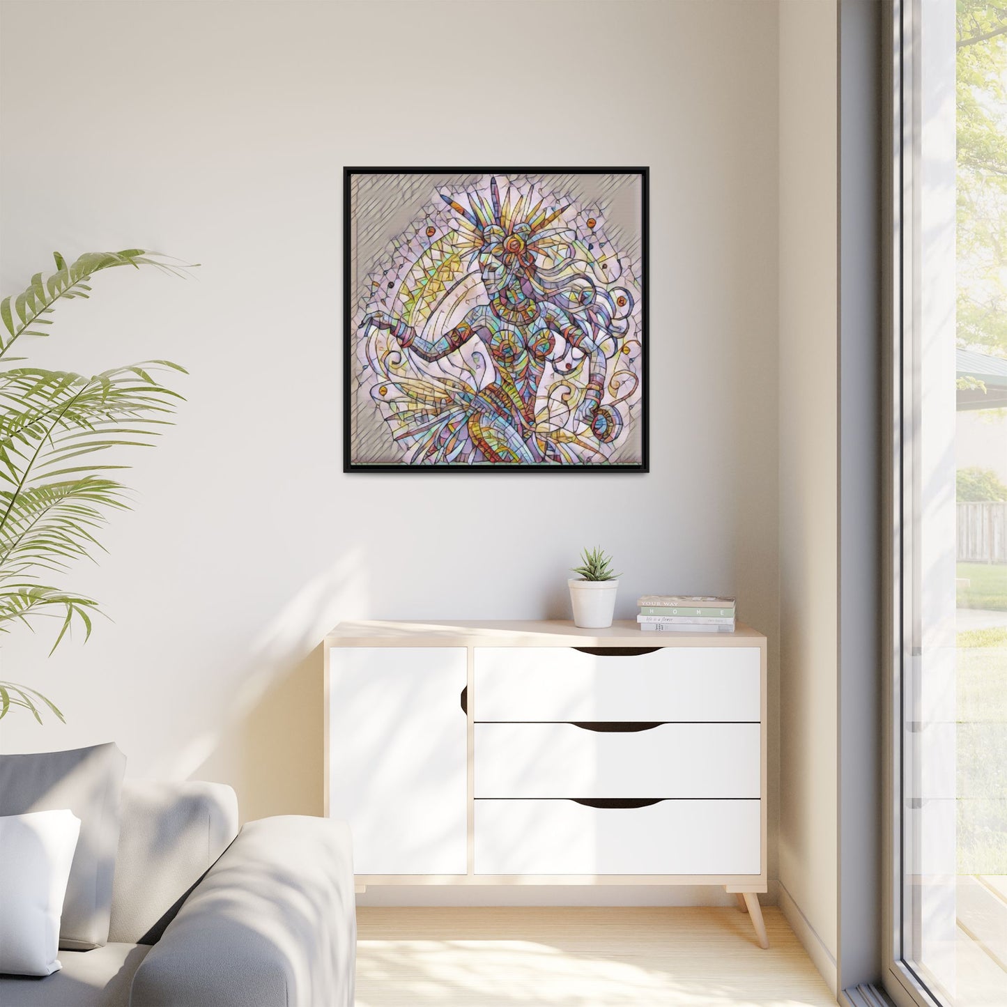 Colorful Mermaid Mosaic Framed Canvas Art — Boho Ocean Wall Decor