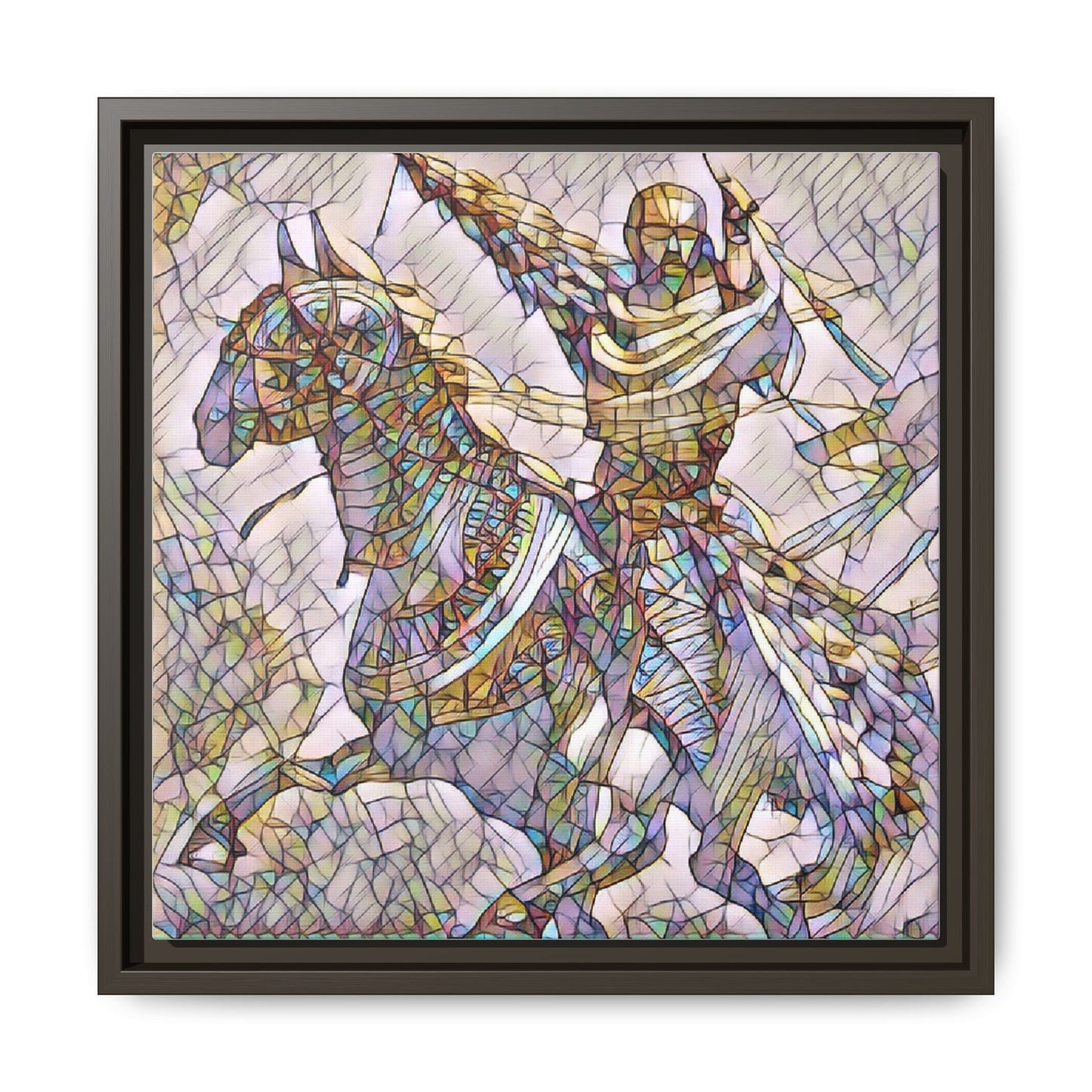 Framed Matte Canvas Print — Stained Glass Knight on Horse Artwork