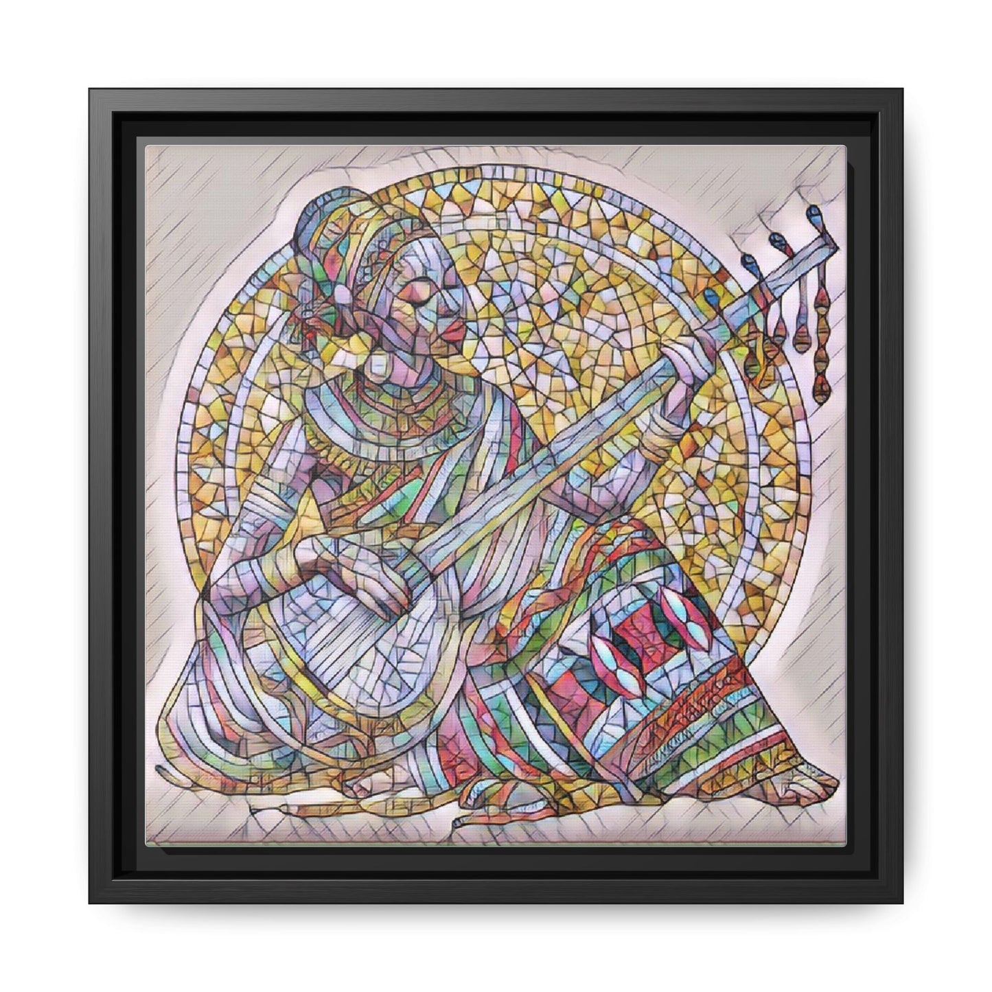 Framed Canvas Art - Colorful Mosaic Musician Wall Decor