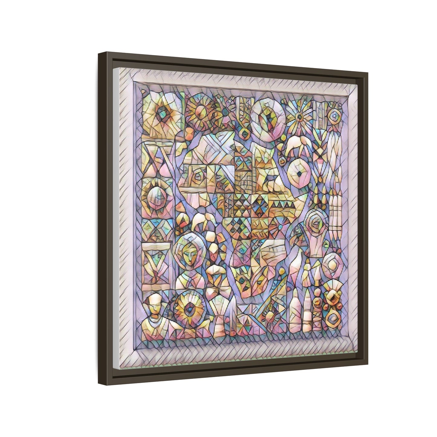 Framed Abstract Mosaic Matte Canvas Art — Pastel Geometric Wall Decor