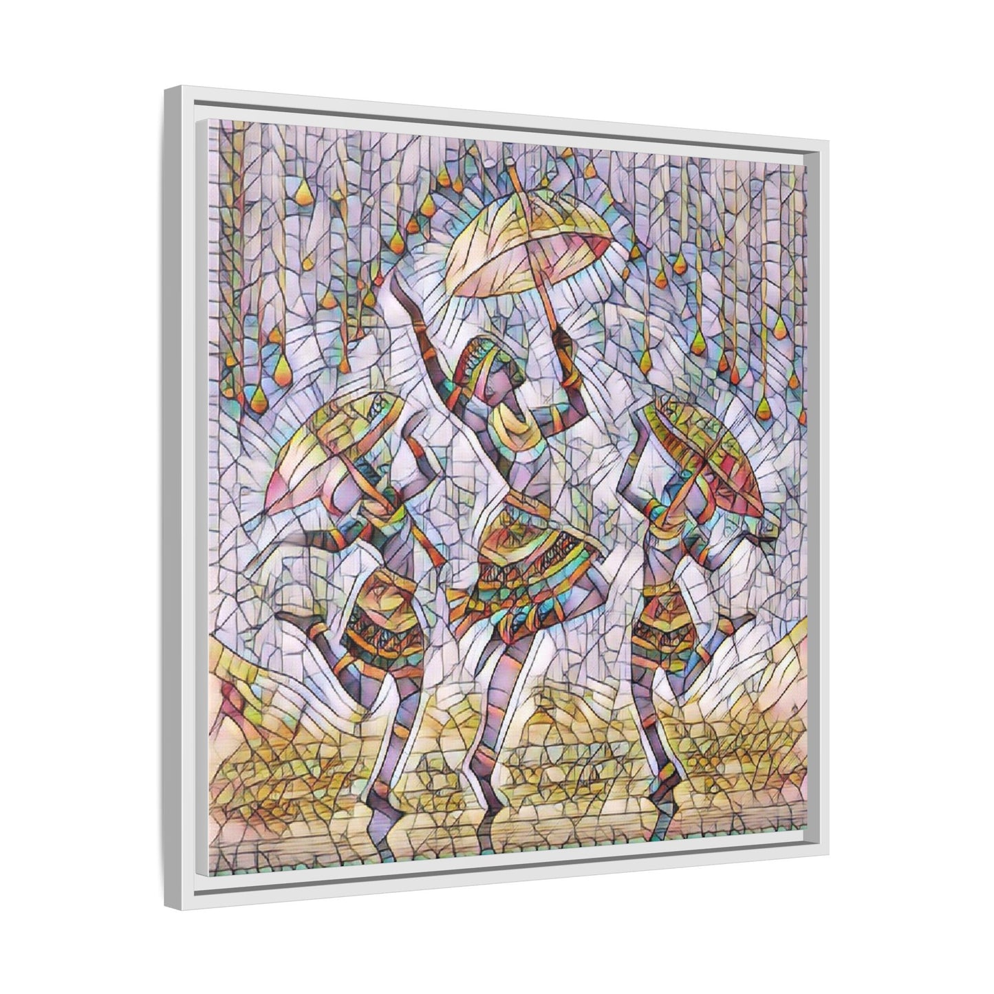Colorful African Dance Framed Canvas Art — Umbrella Dancers Wall Decor