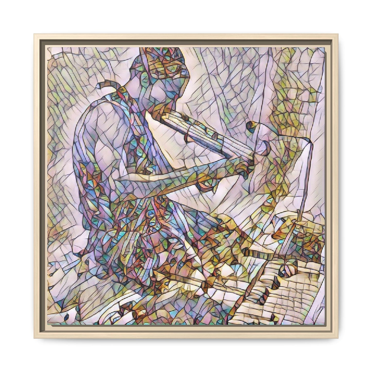 Abstract Violinist Matte Framed Canvas – Colorful Musical Art Print