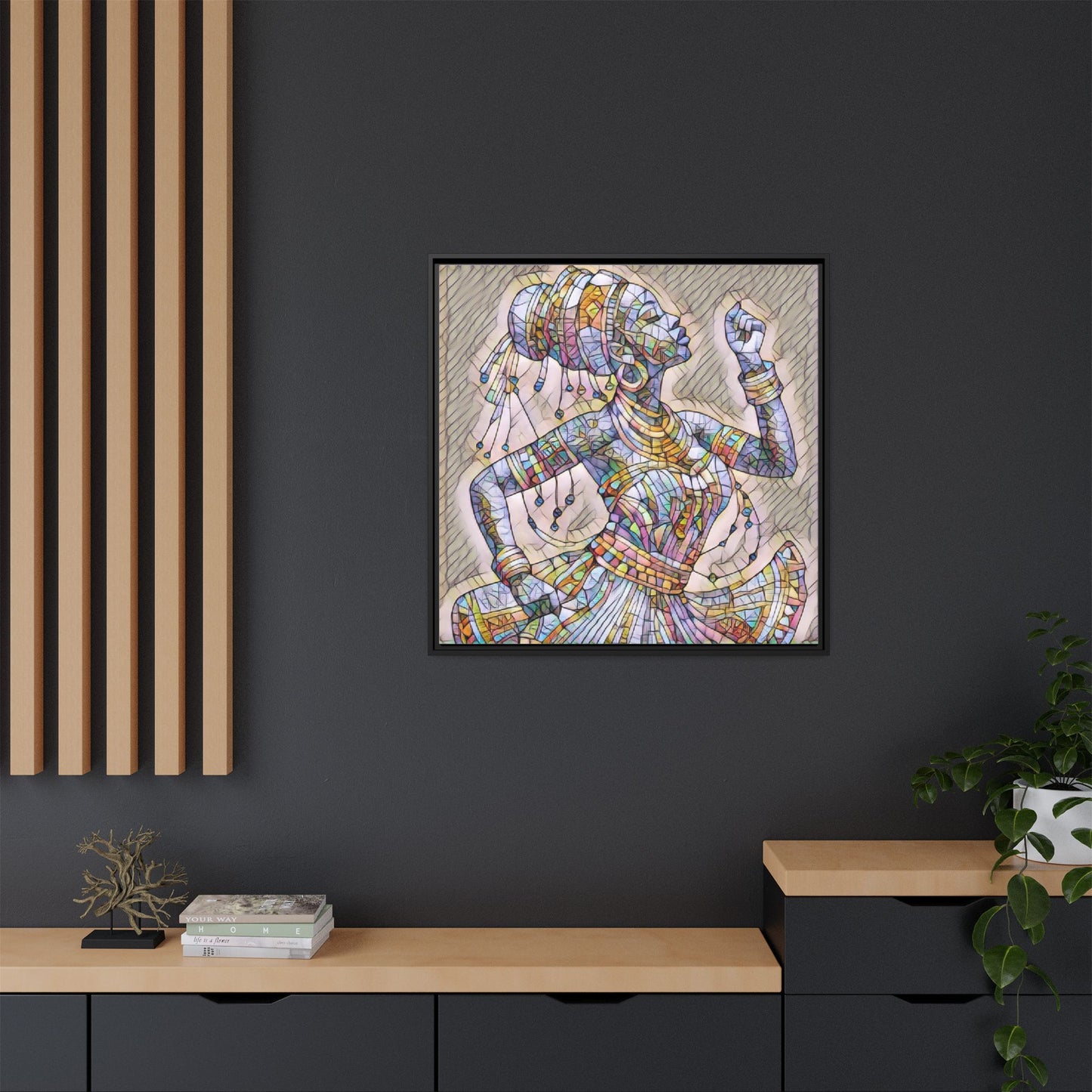 Framed Canvas Art — Colorful Mosaic Dancer