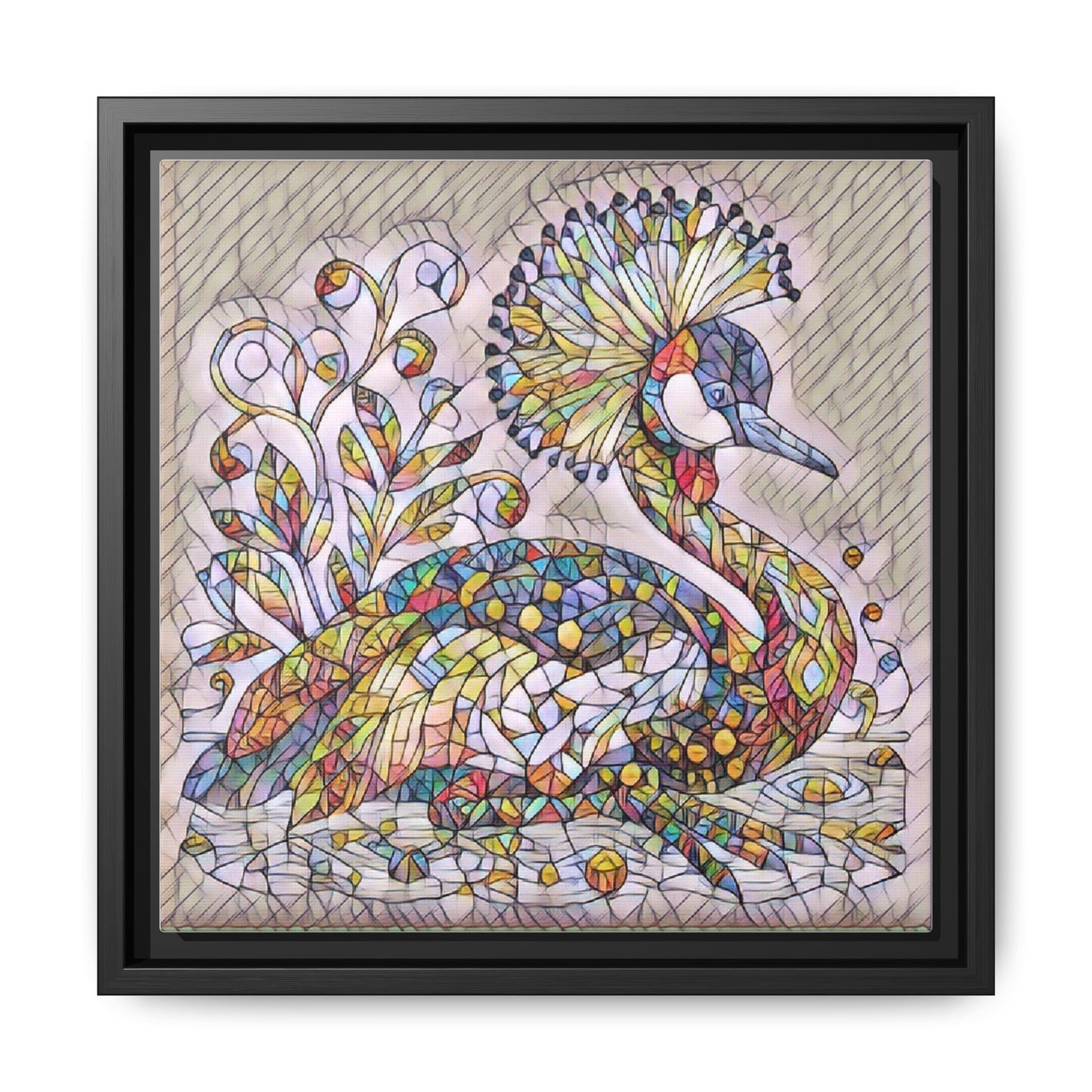 Colorful Peacock Mosaic Framed Canvas Art